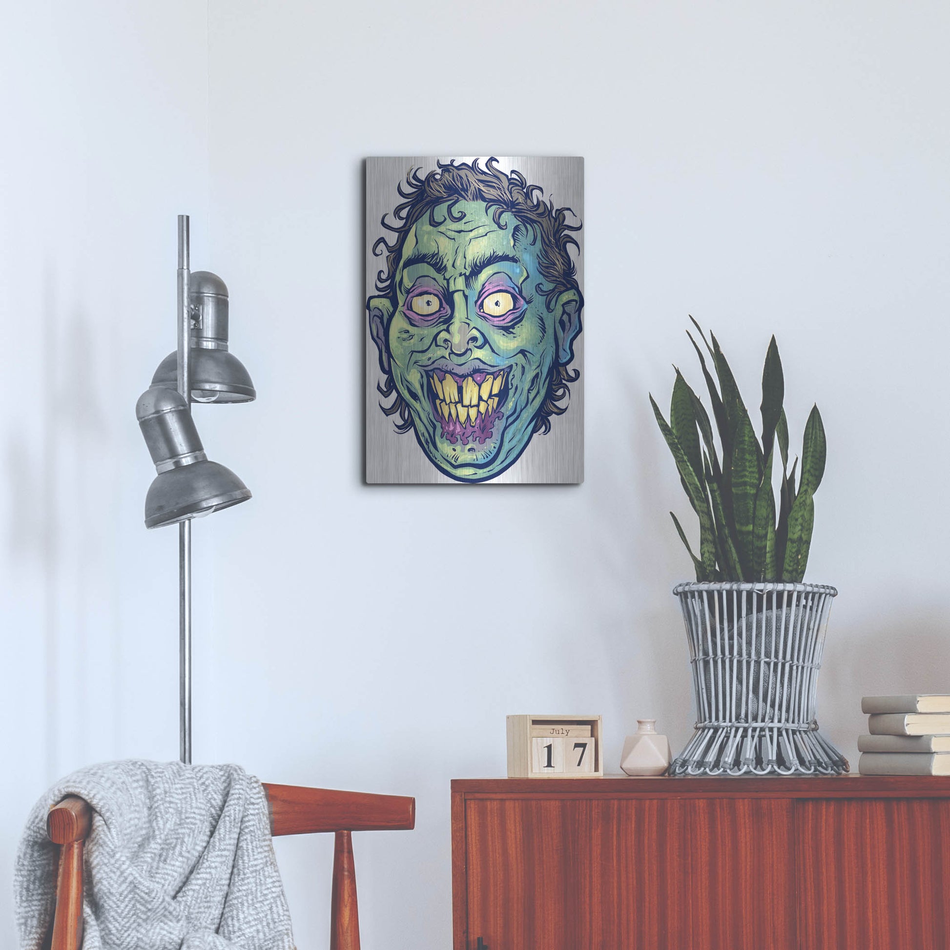Luxe Metal Art 'Zombie Pattern Head 06' by Flyland Designs, Metal Wall Art,16x24