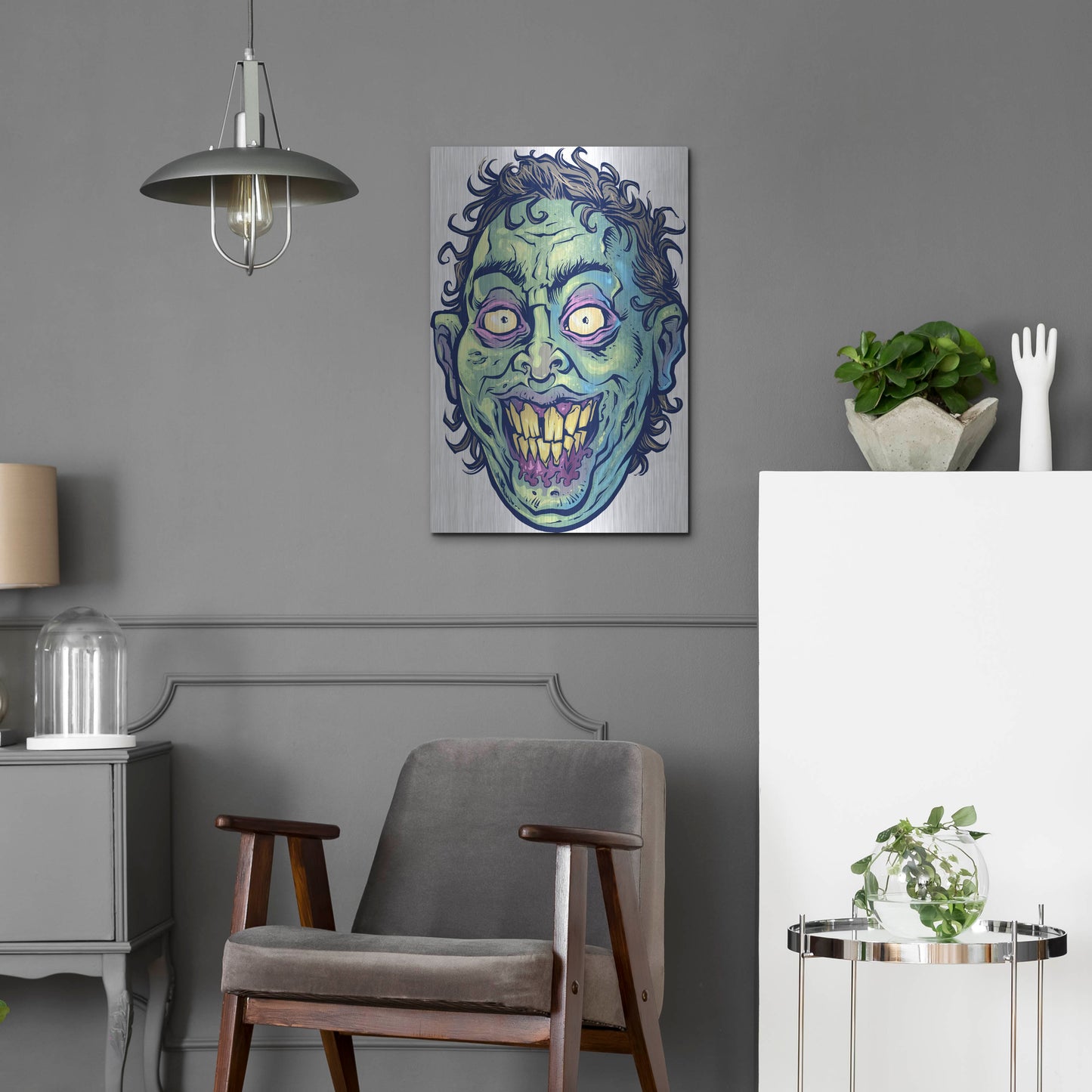 Luxe Metal Art 'Zombie Pattern Head 06' by Flyland Designs, Metal Wall Art,16x24