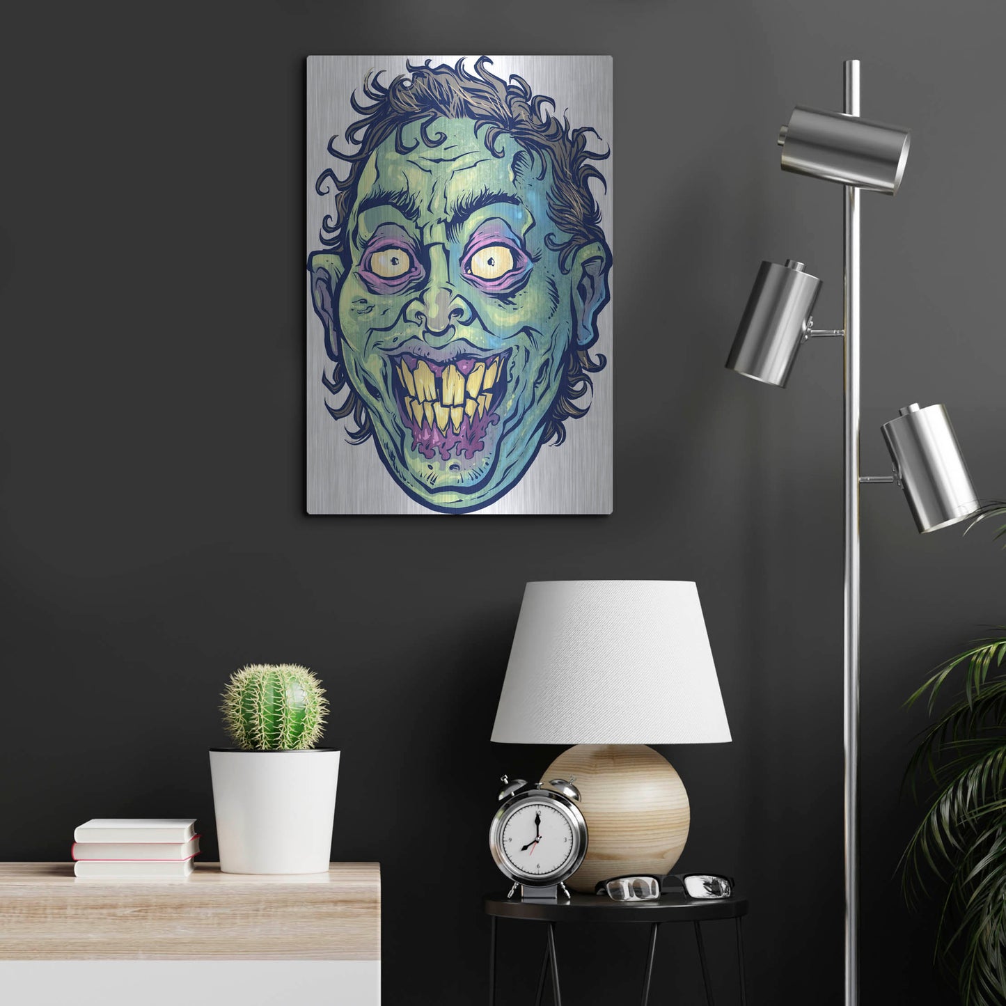 Luxe Metal Art 'Zombie Pattern Head 06' by Flyland Designs, Metal Wall Art,16x24
