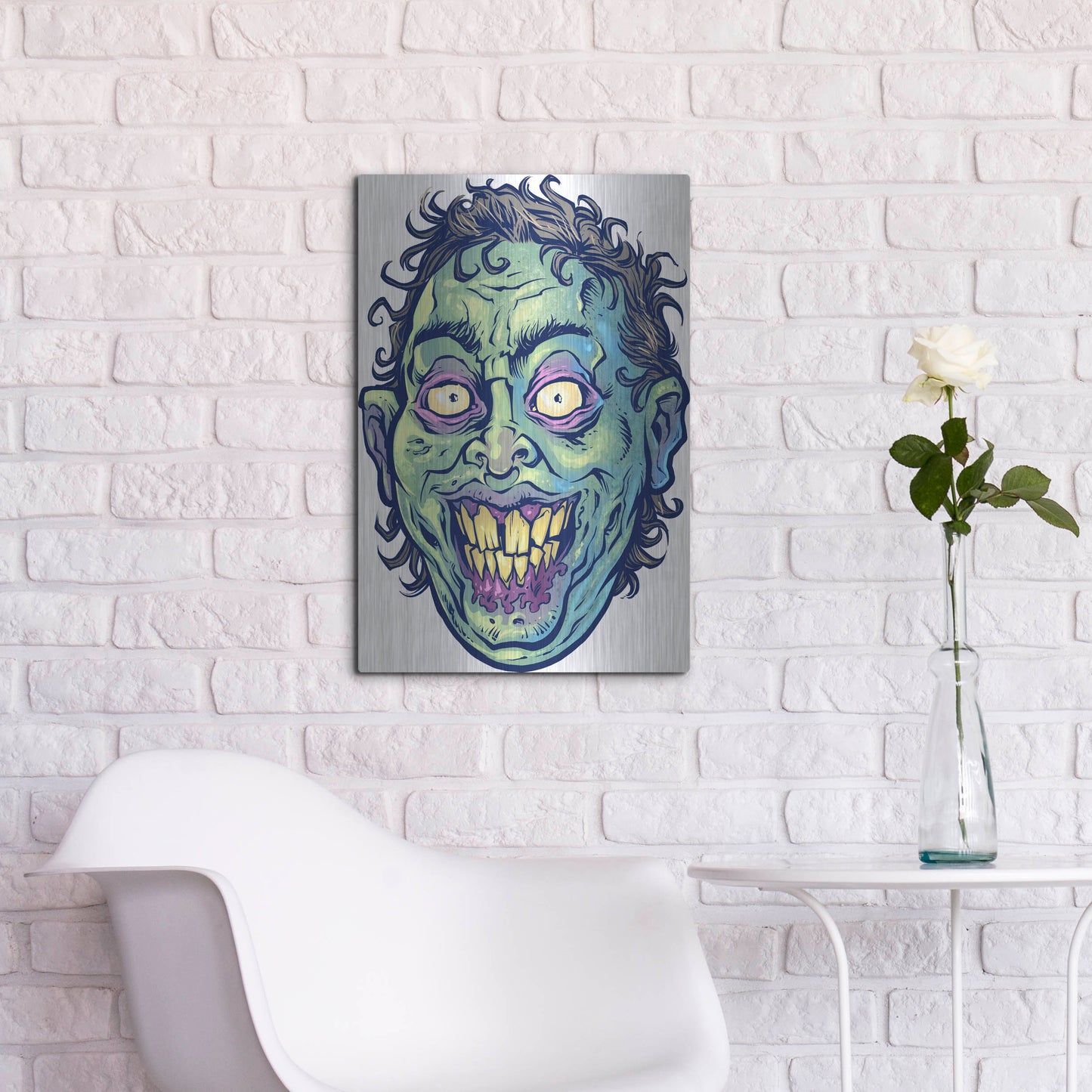 Luxe Metal Art 'Zombie Pattern Head 06' by Flyland Designs, Metal Wall Art,16x24