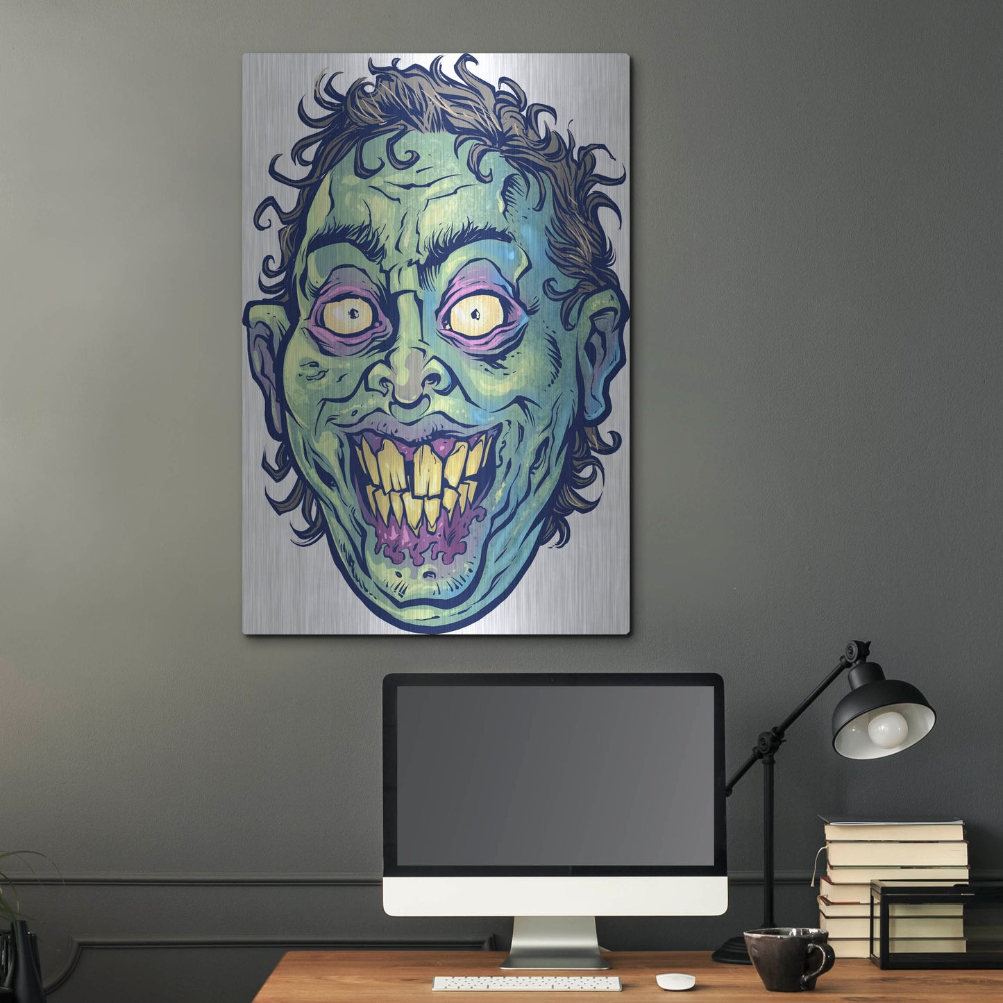 Luxe Metal Art 'Zombie Pattern Head 06' by Flyland Designs, Metal Wall Art,24x36