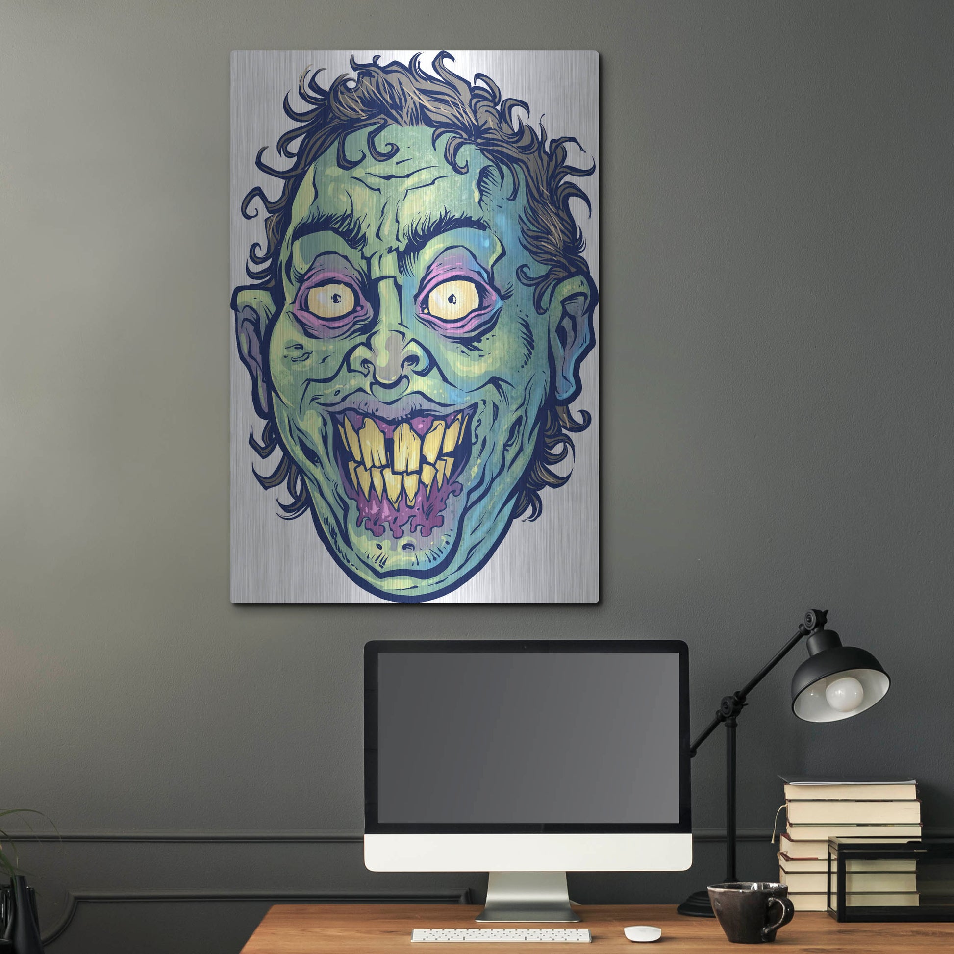 Luxe Metal Art 'Zombie Pattern Head 06' by Flyland Designs, Metal Wall Art,24x36