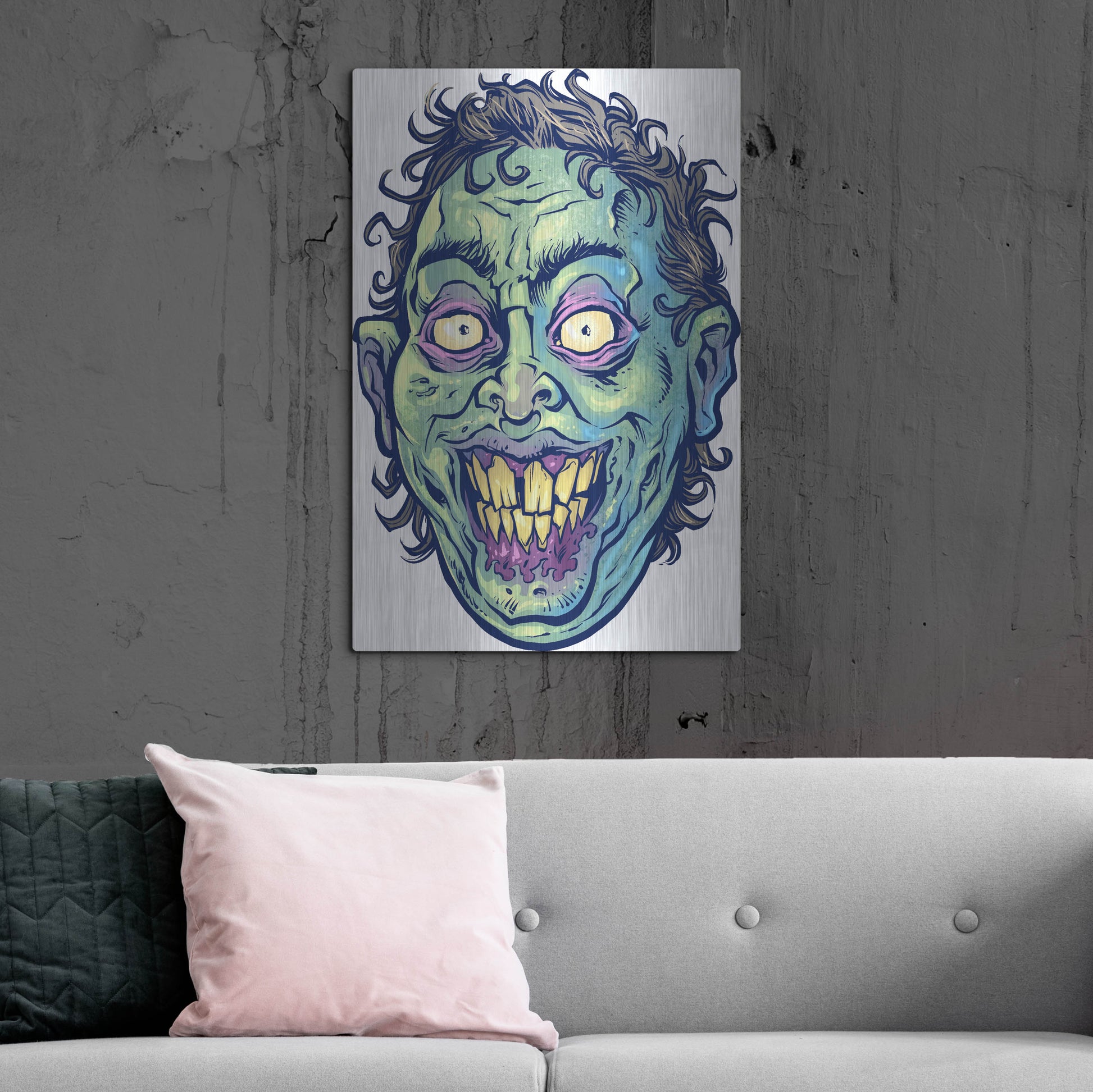 Luxe Metal Art 'Zombie Pattern Head 06' by Flyland Designs, Metal Wall Art,24x36