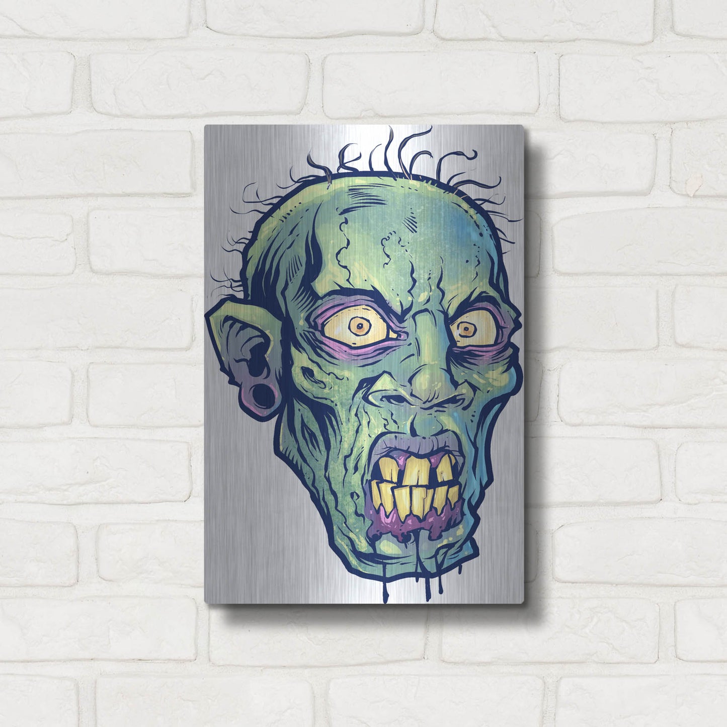 Luxe Metal Art 'Zombie Pattern Head 07' by Flyland Designs, Metal Wall Art,12x16