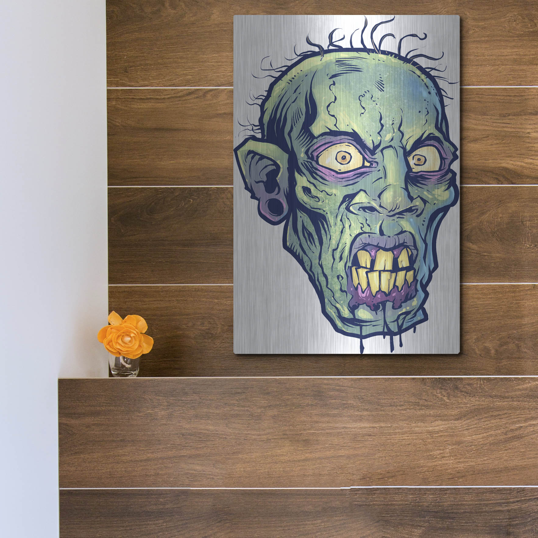 Luxe Metal Art 'Zombie Pattern Head 07' by Flyland Designs, Metal Wall Art,12x16