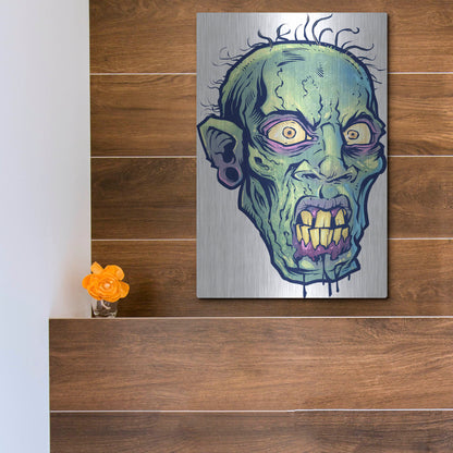 Luxe Metal Art 'Zombie Pattern Head 07' by Flyland Designs, Metal Wall Art,12x16
