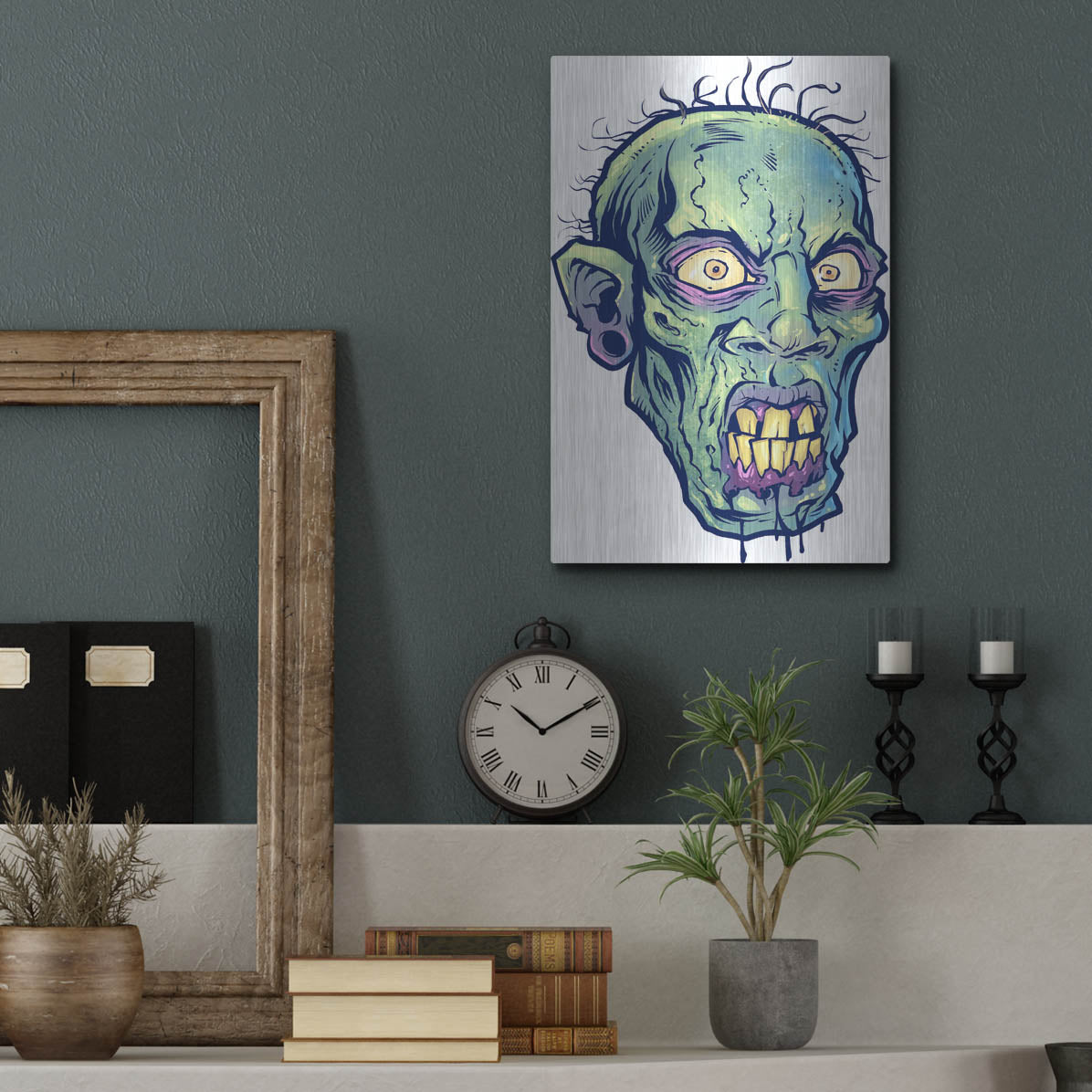 Luxe Metal Art 'Zombie Pattern Head 07' by Flyland Designs, Metal Wall Art,12x16