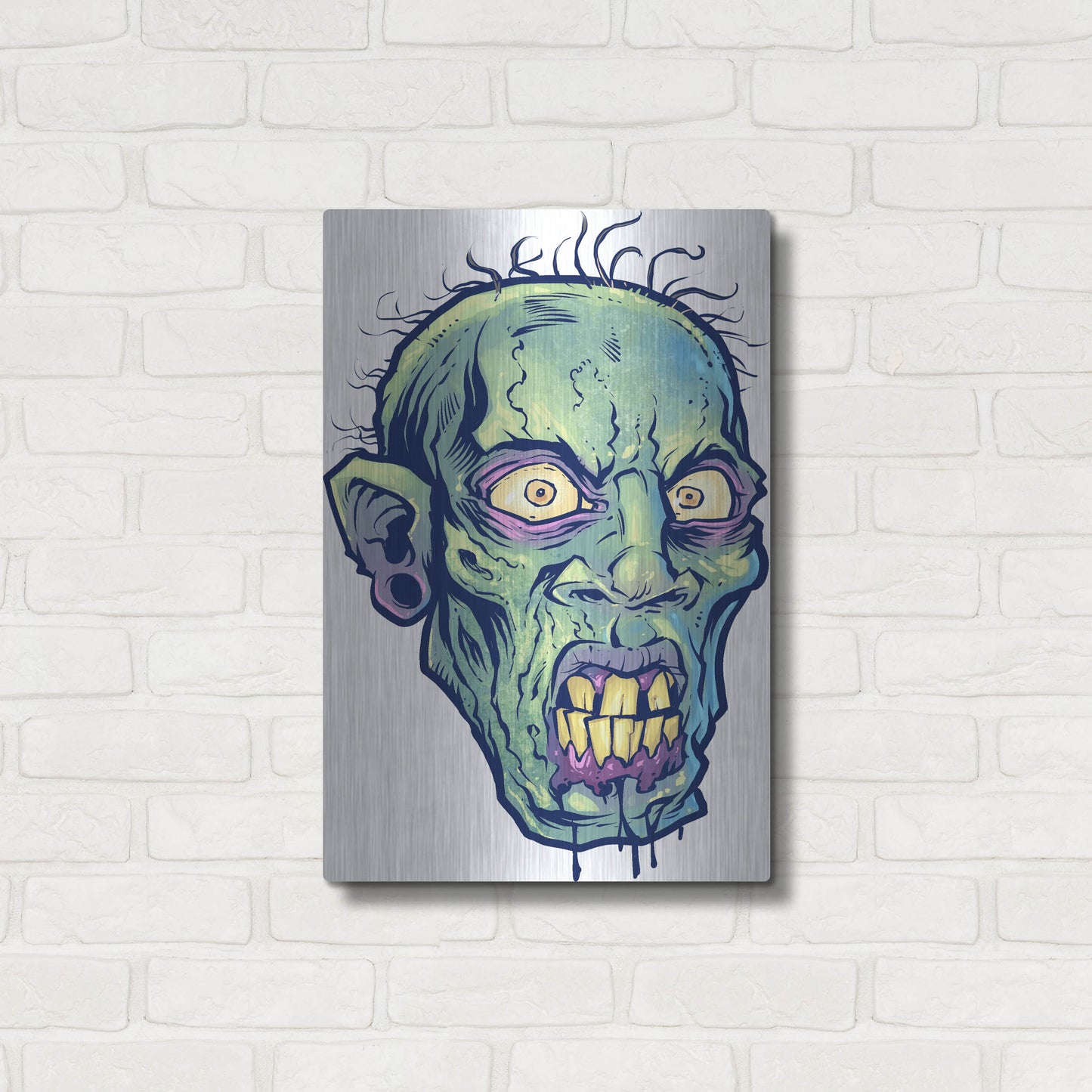 Luxe Metal Art 'Zombie Pattern Head 07' by Flyland Designs, Metal Wall Art,16x24