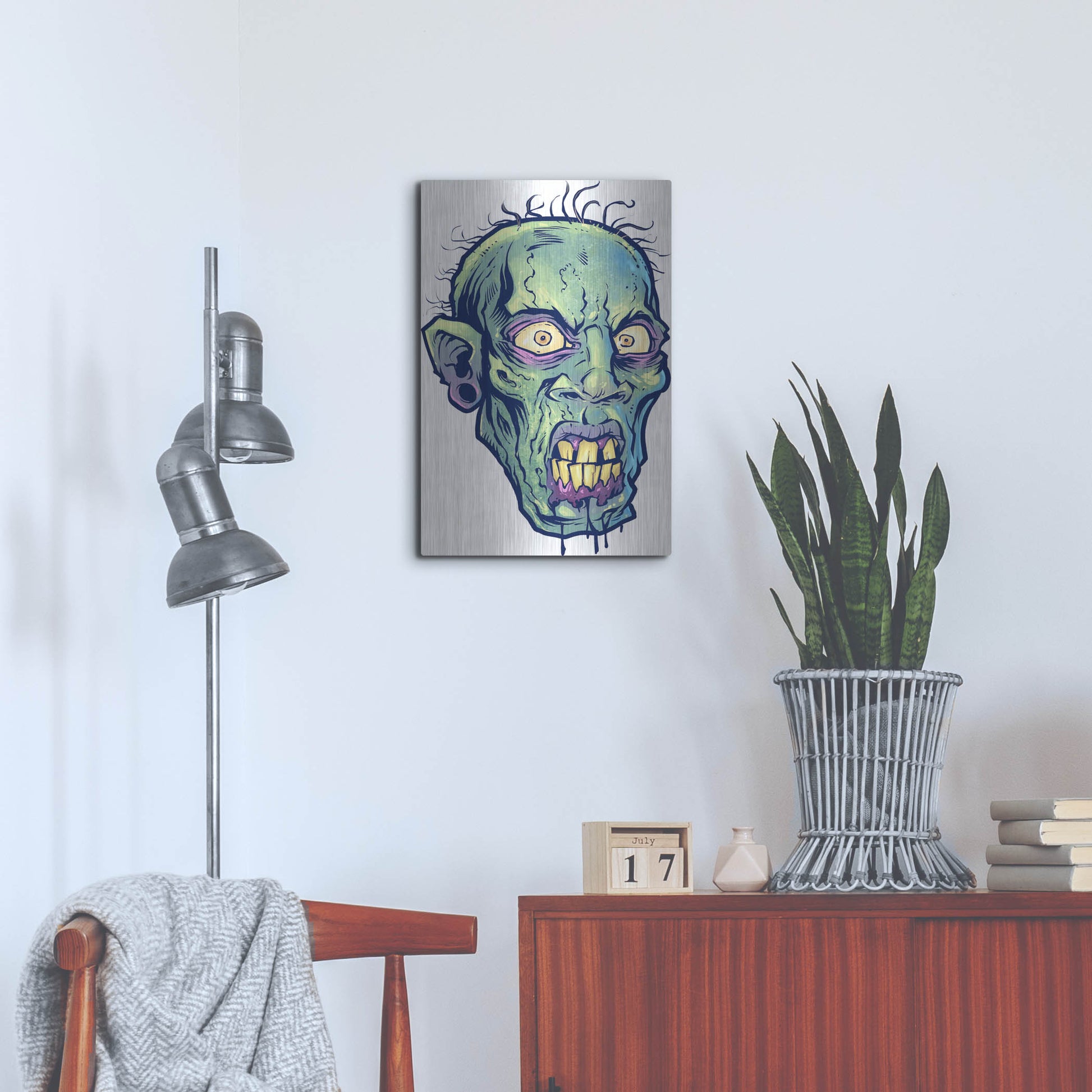 Luxe Metal Art 'Zombie Pattern Head 07' by Flyland Designs, Metal Wall Art,16x24