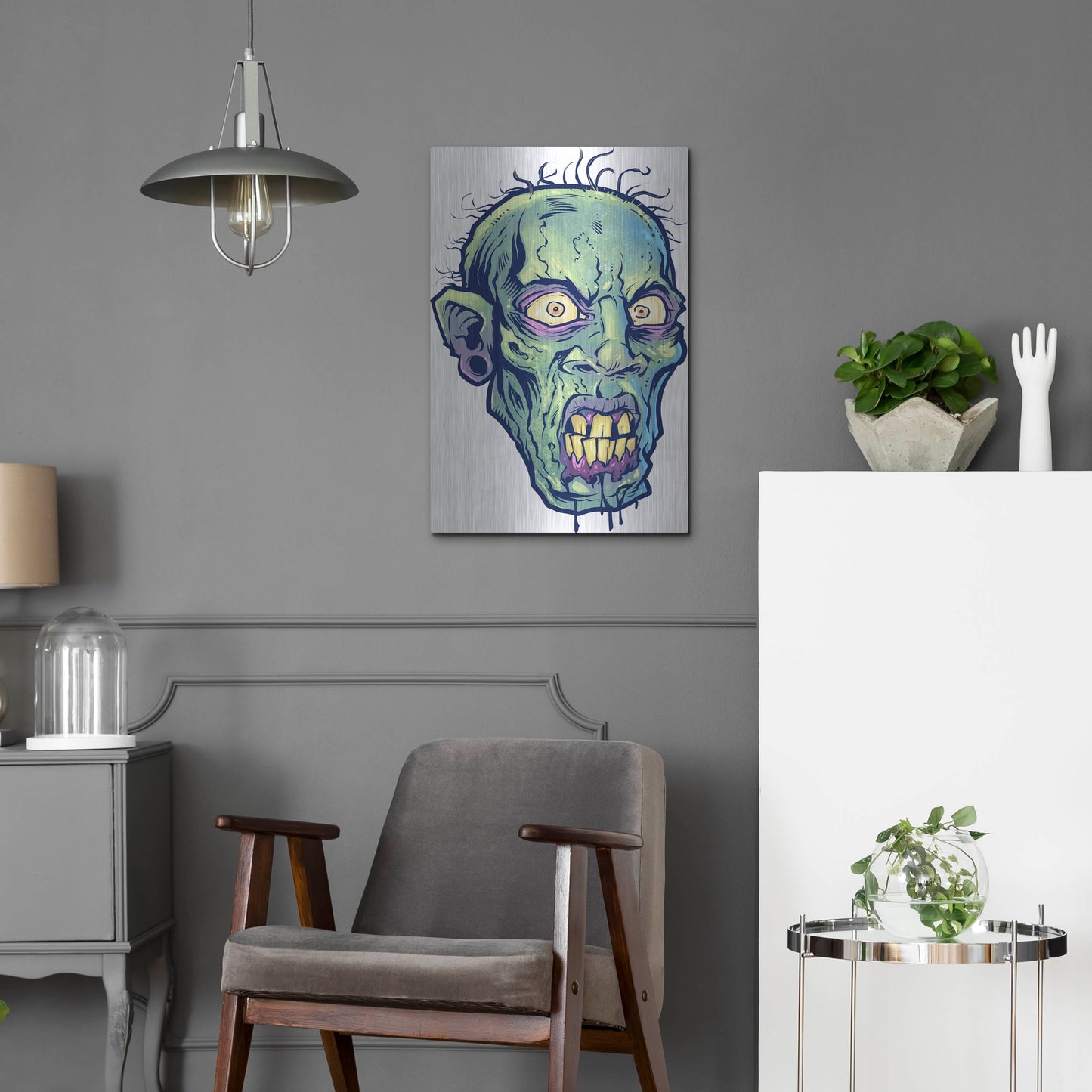 Luxe Metal Art 'Zombie Pattern Head 07' by Flyland Designs, Metal Wall Art,16x24