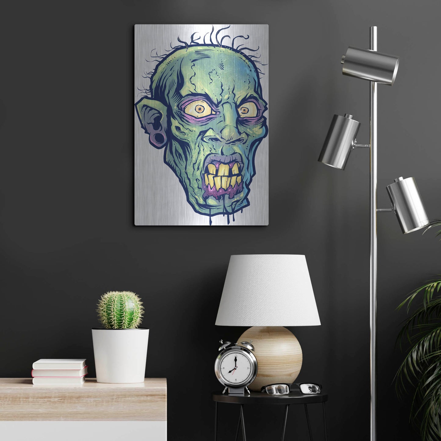 Luxe Metal Art 'Zombie Pattern Head 07' by Flyland Designs, Metal Wall Art,16x24