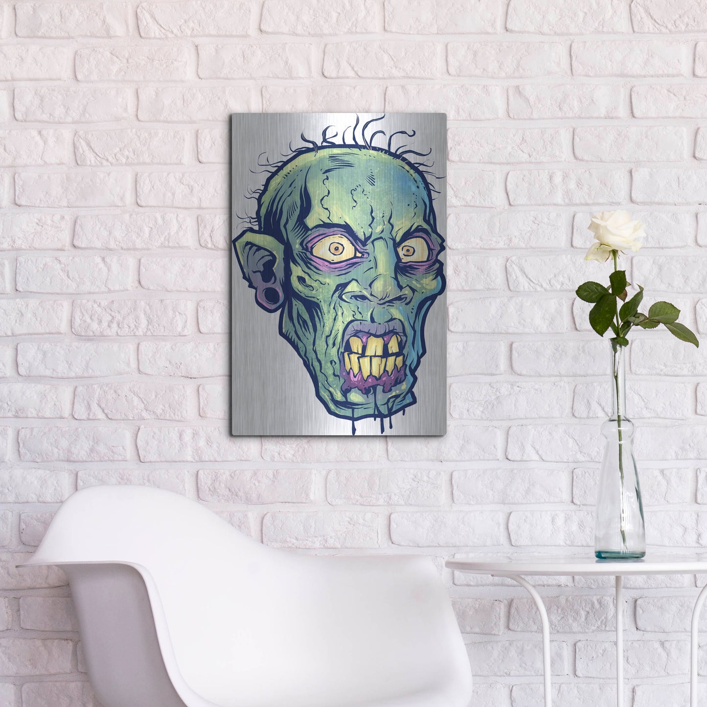 Luxe Metal Art 'Zombie Pattern Head 07' by Flyland Designs, Metal Wall Art,16x24