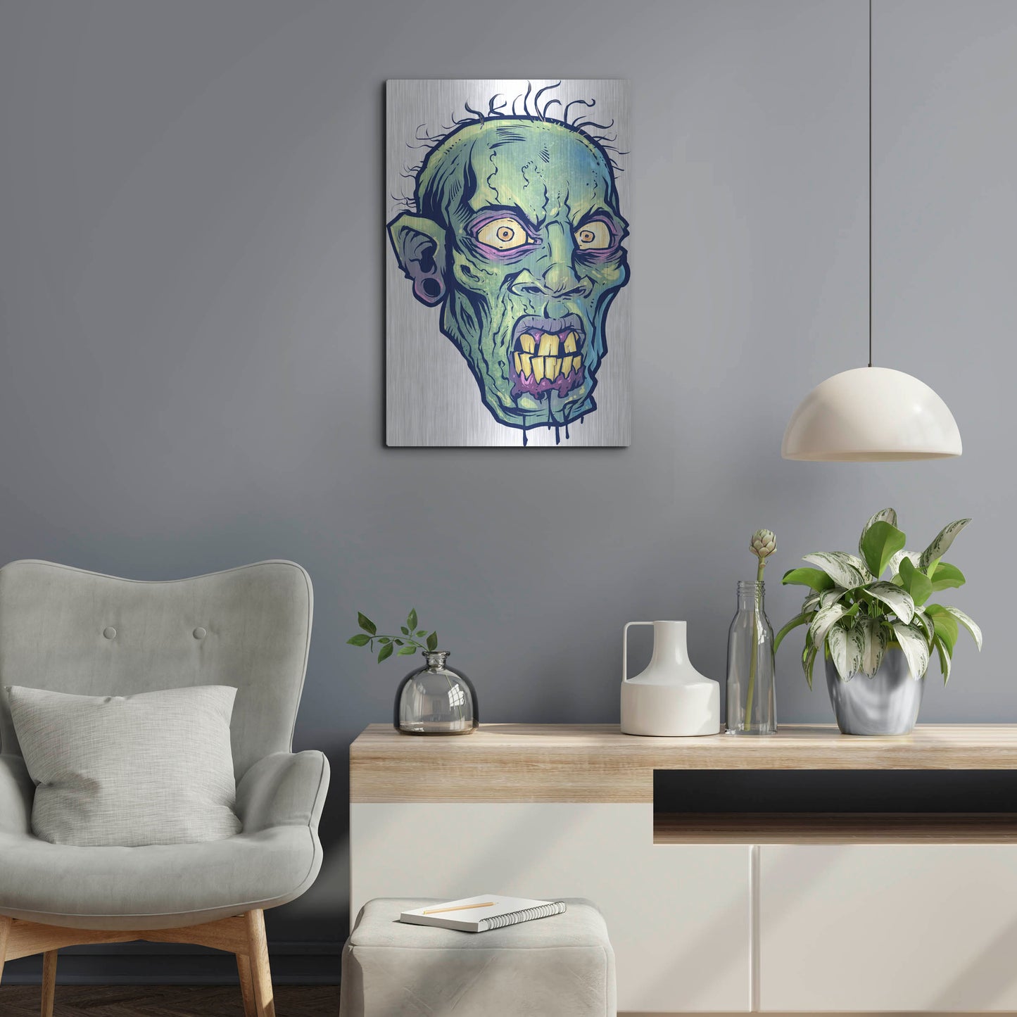 Luxe Metal Art 'Zombie Pattern Head 07' by Flyland Designs, Metal Wall Art,16x24
