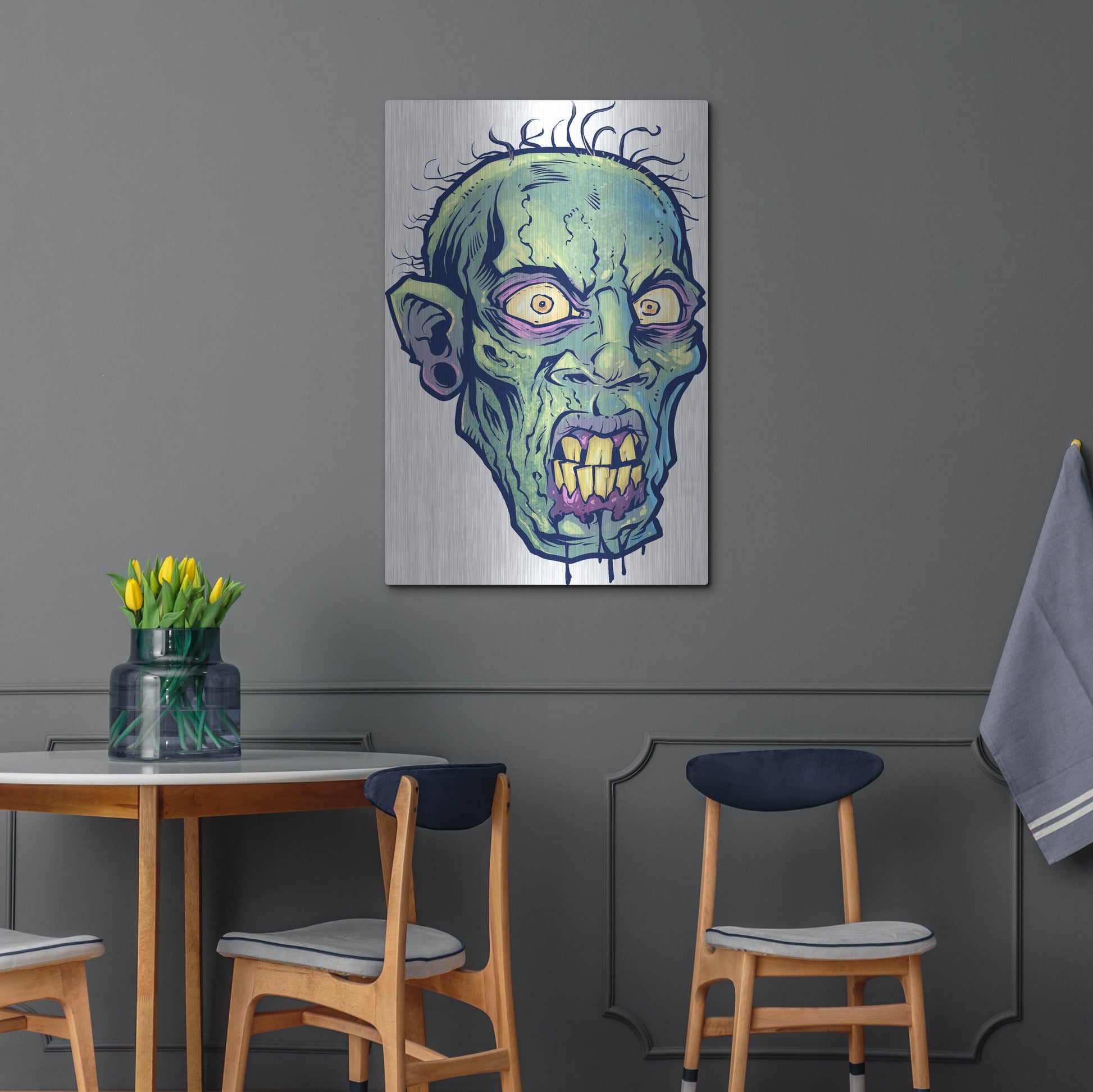 Luxe Metal Art 'Zombie Pattern Head 07' by Flyland Designs, Metal Wall Art,24x36