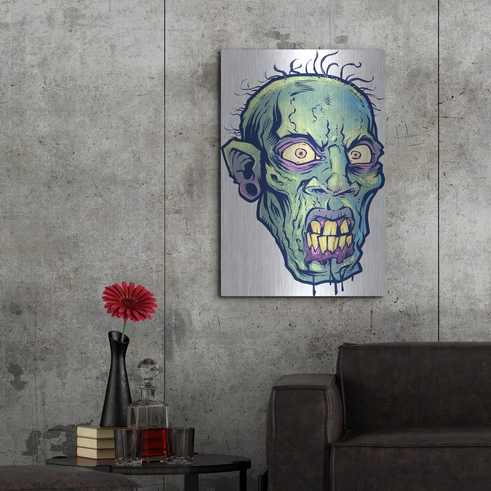 Luxe Metal Art 'Zombie Pattern Head 07' by Flyland Designs, Metal Wall Art,24x36