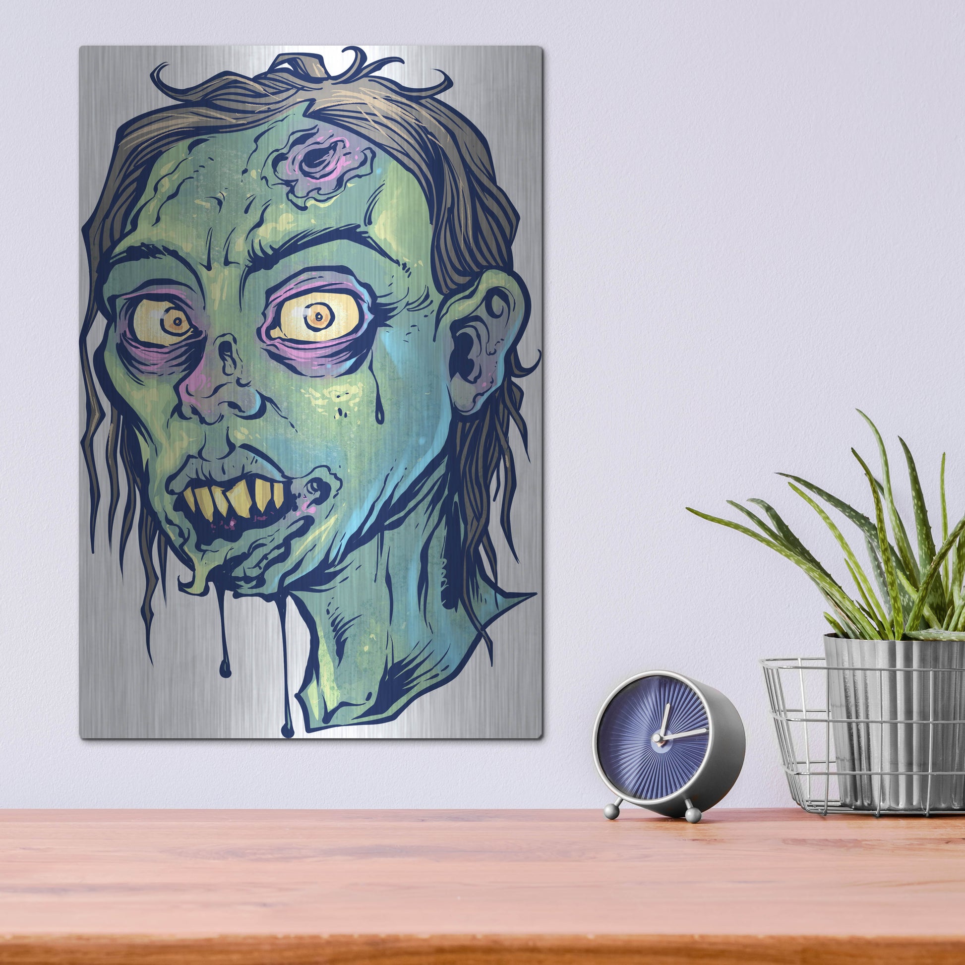 Luxe Metal Art 'Zombie Pattern Head 08' by Flyland Designs, Metal Wall Art,12x16