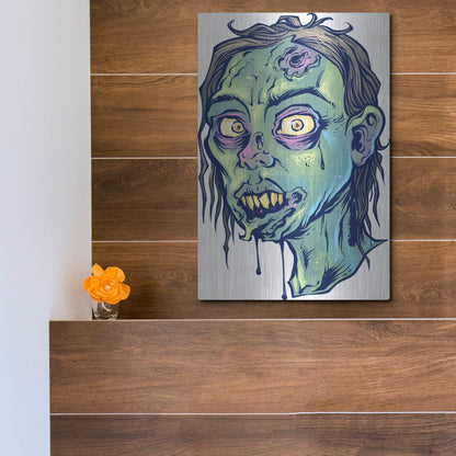 Luxe Metal Art 'Zombie Pattern Head 08' by Flyland Designs, Metal Wall Art,12x16