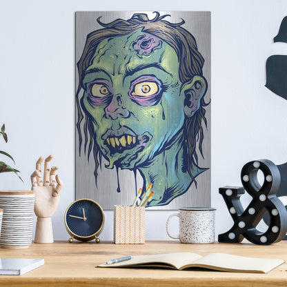 Luxe Metal Art 'Zombie Pattern Head 08' by Flyland Designs, Metal Wall Art,12x16