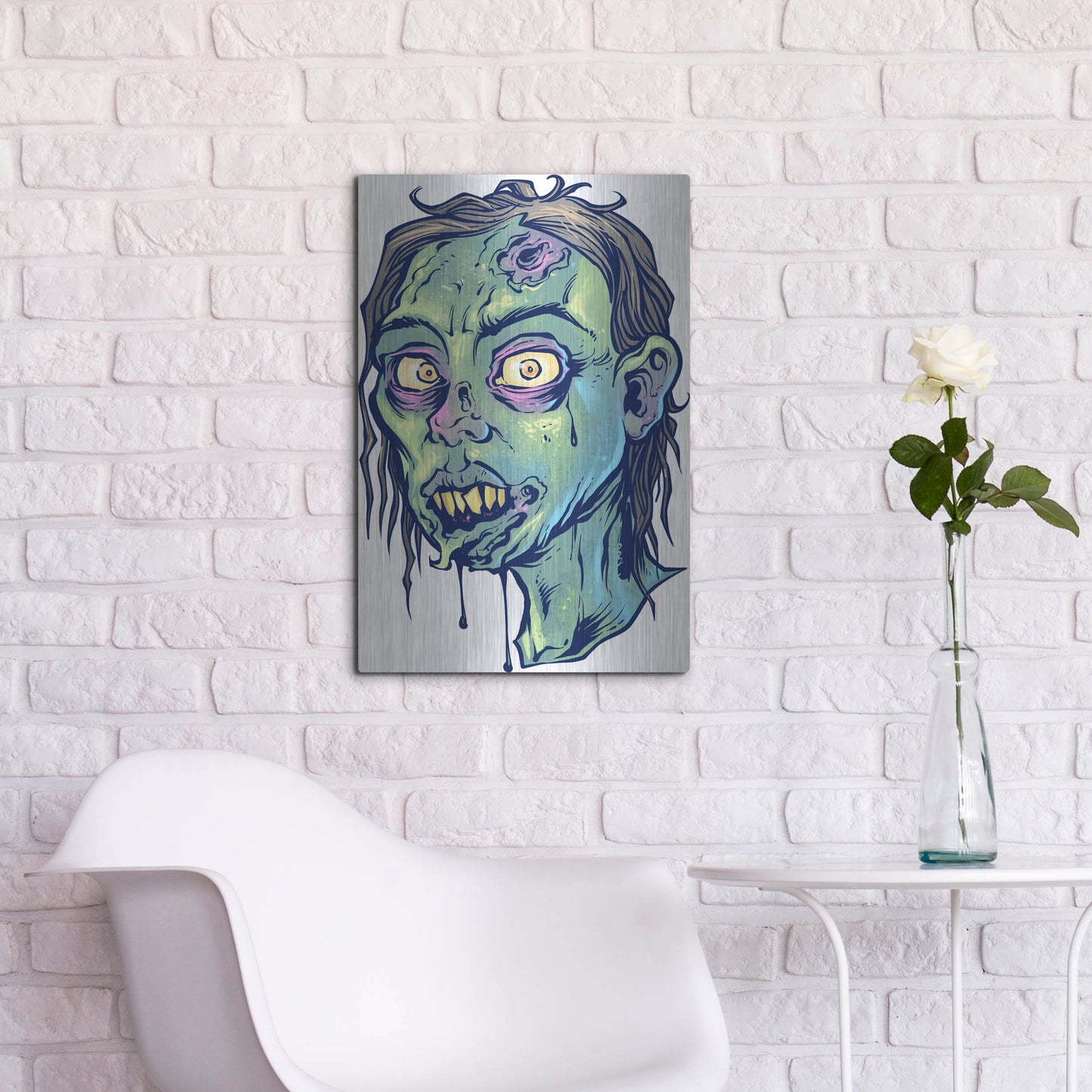 Luxe Metal Art 'Zombie Pattern Head 08' by Flyland Designs, Metal Wall Art,16x24