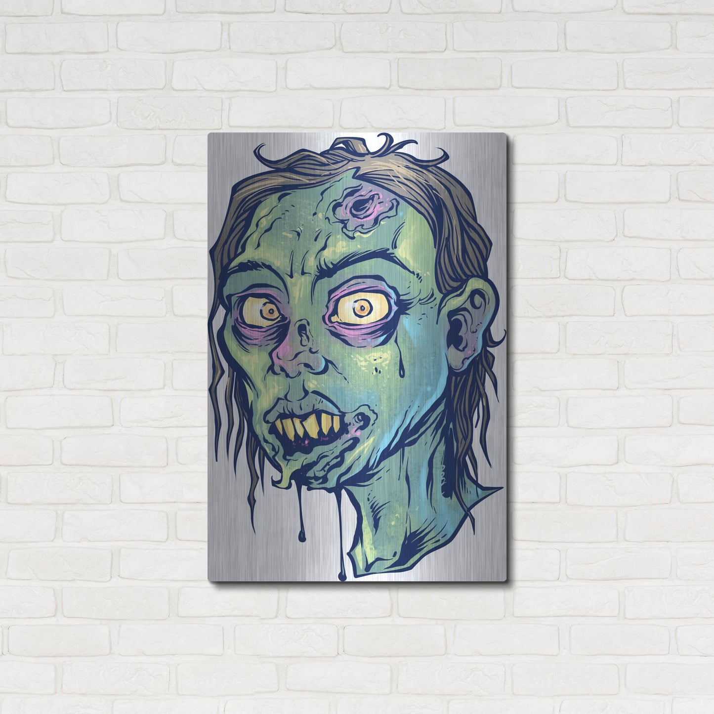 Luxe Metal Art 'Zombie Pattern Head 08' by Flyland Designs, Metal Wall Art,24x36
