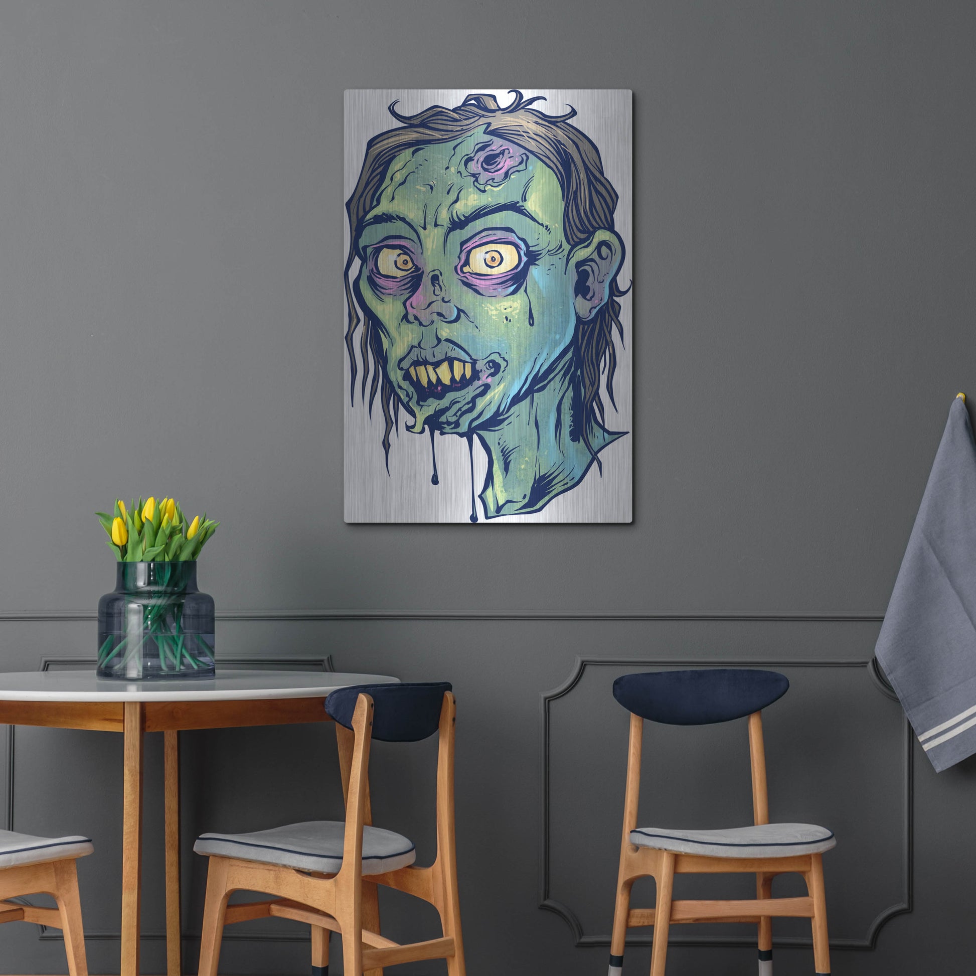 Luxe Metal Art 'Zombie Pattern Head 08' by Flyland Designs, Metal Wall Art,24x36
