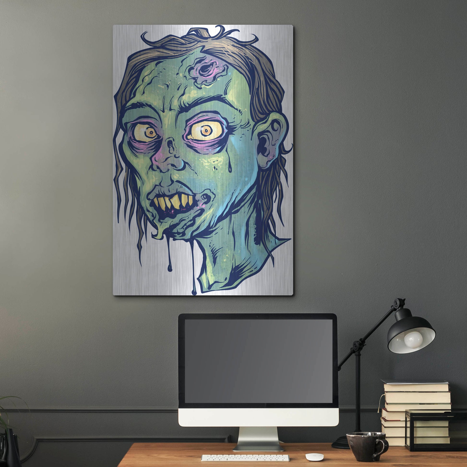 Luxe Metal Art 'Zombie Pattern Head 08' by Flyland Designs, Metal Wall Art,24x36