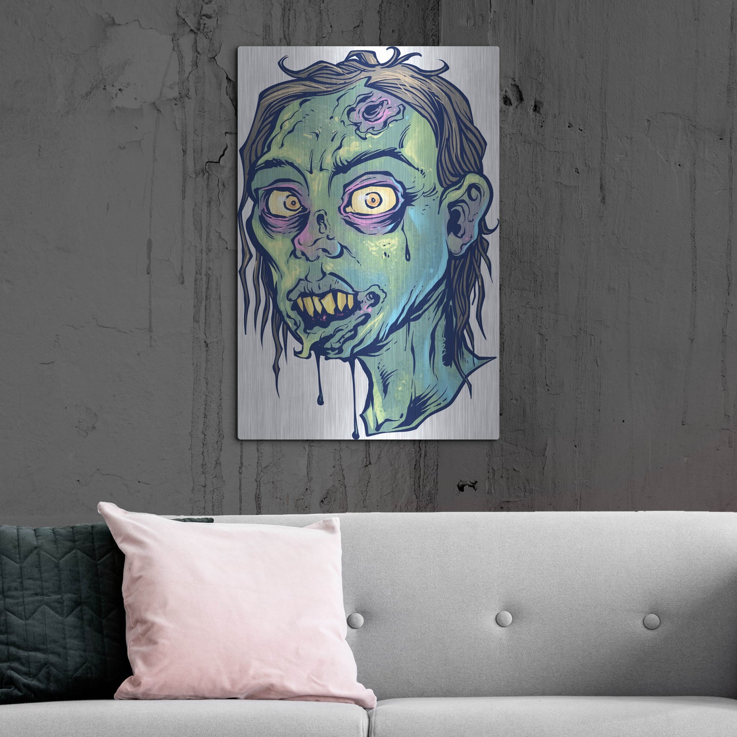 Luxe Metal Art 'Zombie Pattern Head 08' by Flyland Designs, Metal Wall Art,24x36