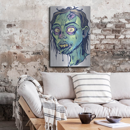 Luxe Metal Art 'Zombie Pattern Head 08' by Flyland Designs, Metal Wall Art,24x36