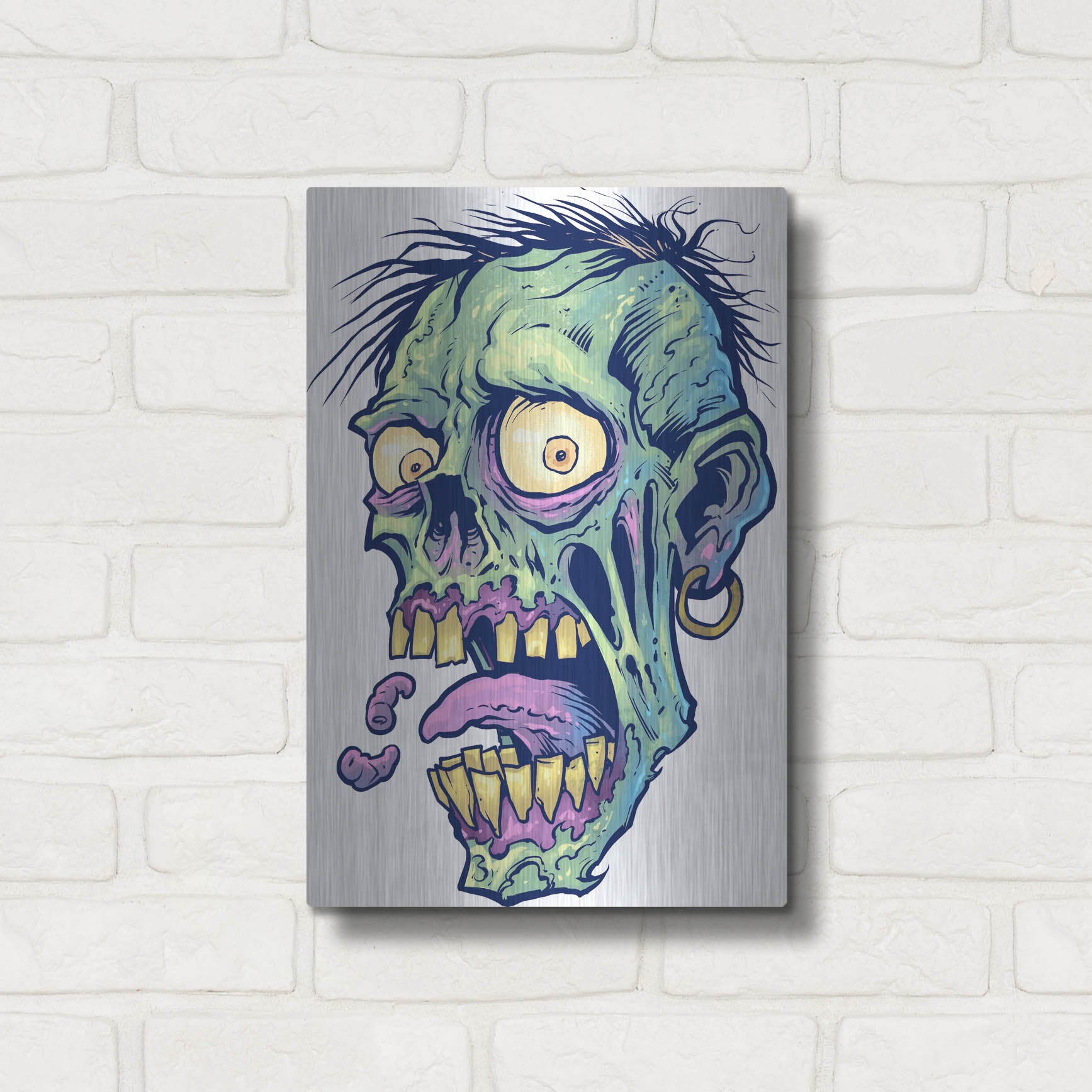 Luxe Metal Art 'Zombie Pattern Head 09' by Flyland Designs, Metal Wall Art,12x16