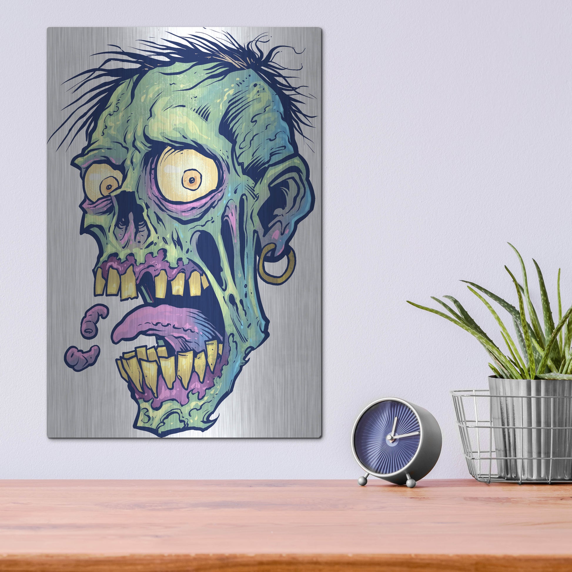Luxe Metal Art 'Zombie Pattern Head 09' by Flyland Designs, Metal Wall Art,12x16