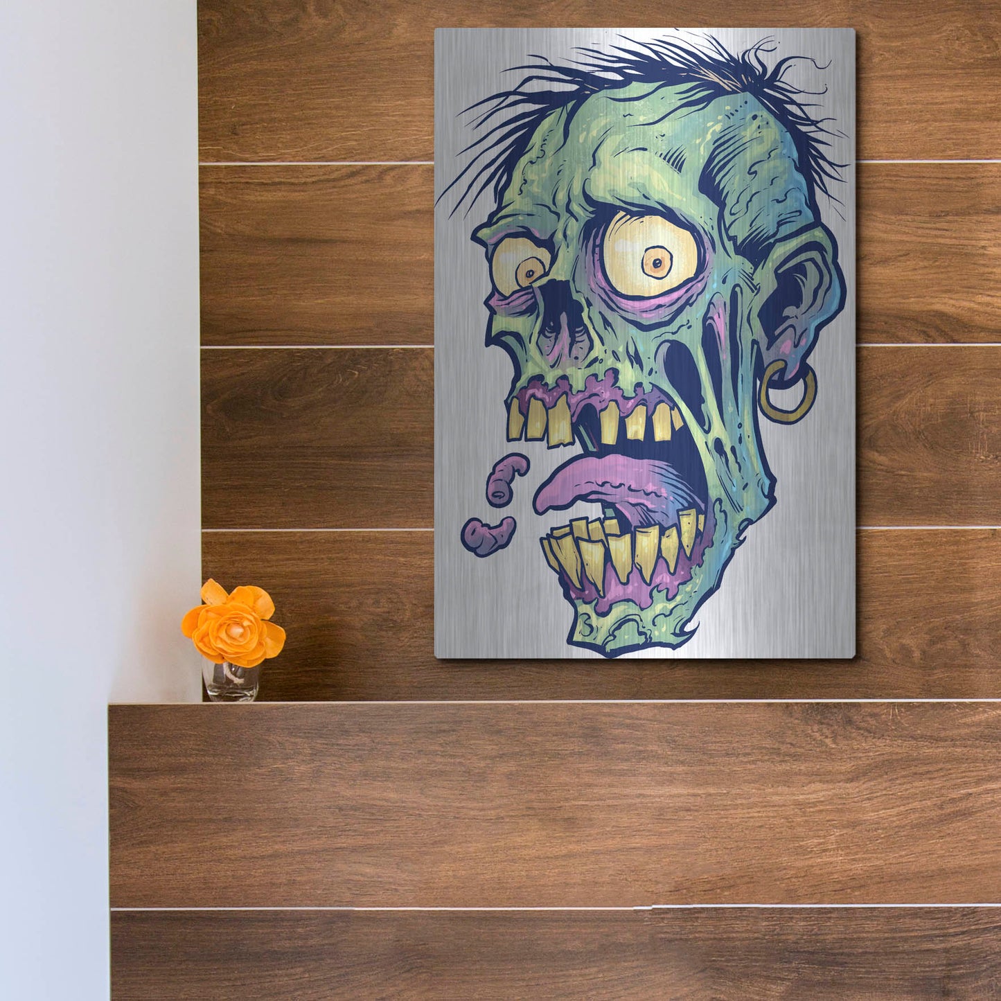 Luxe Metal Art 'Zombie Pattern Head 09' by Flyland Designs, Metal Wall Art,12x16