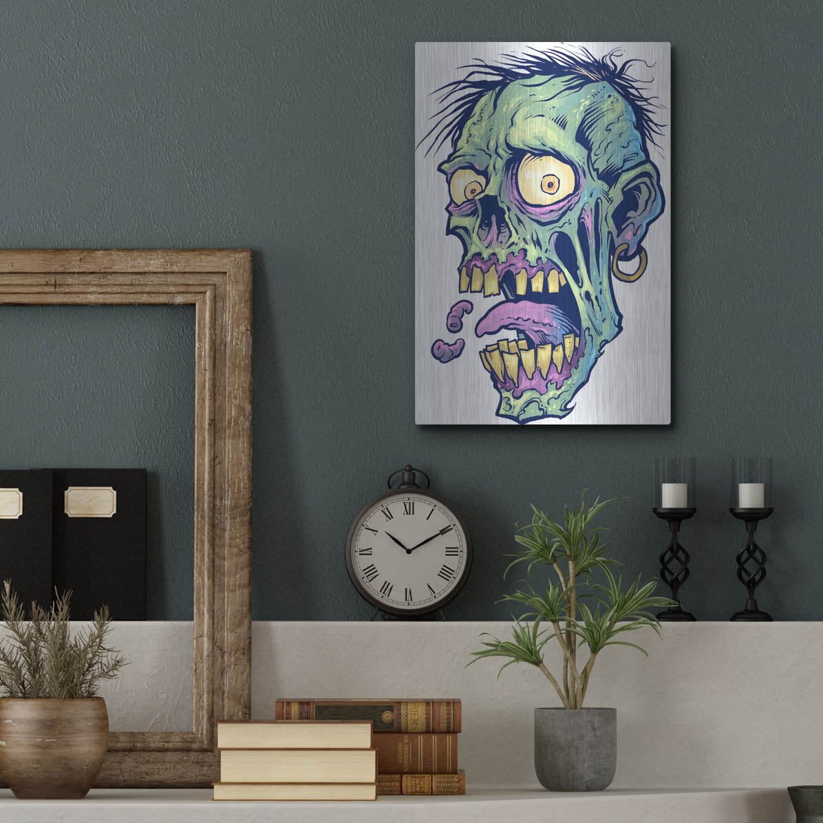 Luxe Metal Art 'Zombie Pattern Head 09' by Flyland Designs, Metal Wall Art,12x16