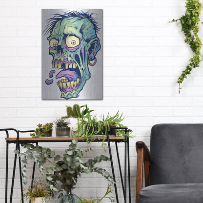 Luxe Metal Art 'Zombie Pattern Head 09' by Flyland Designs, Metal Wall Art,12x16