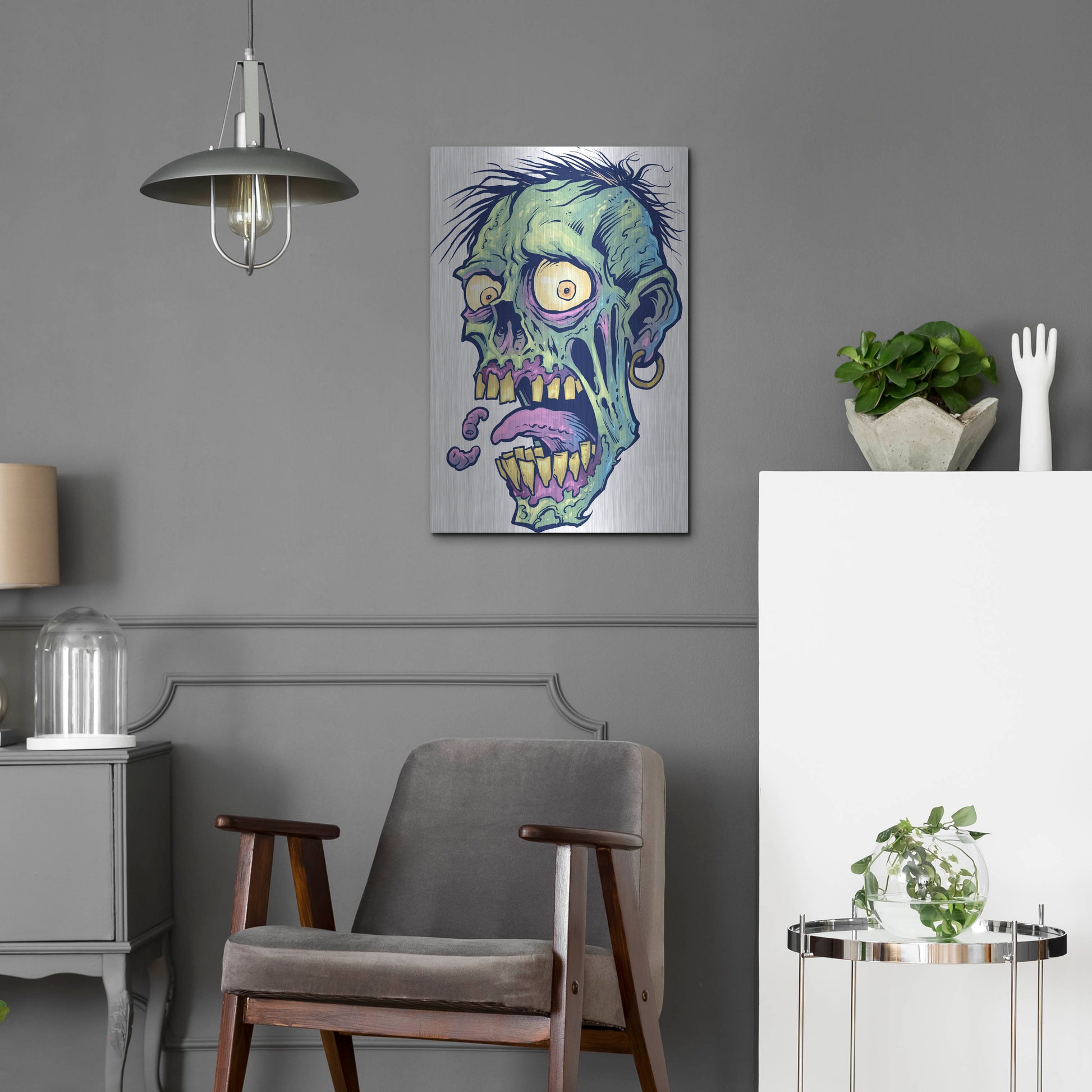 Luxe Metal Art 'Zombie Pattern Head 09' by Flyland Designs, Metal Wall Art,16x24
