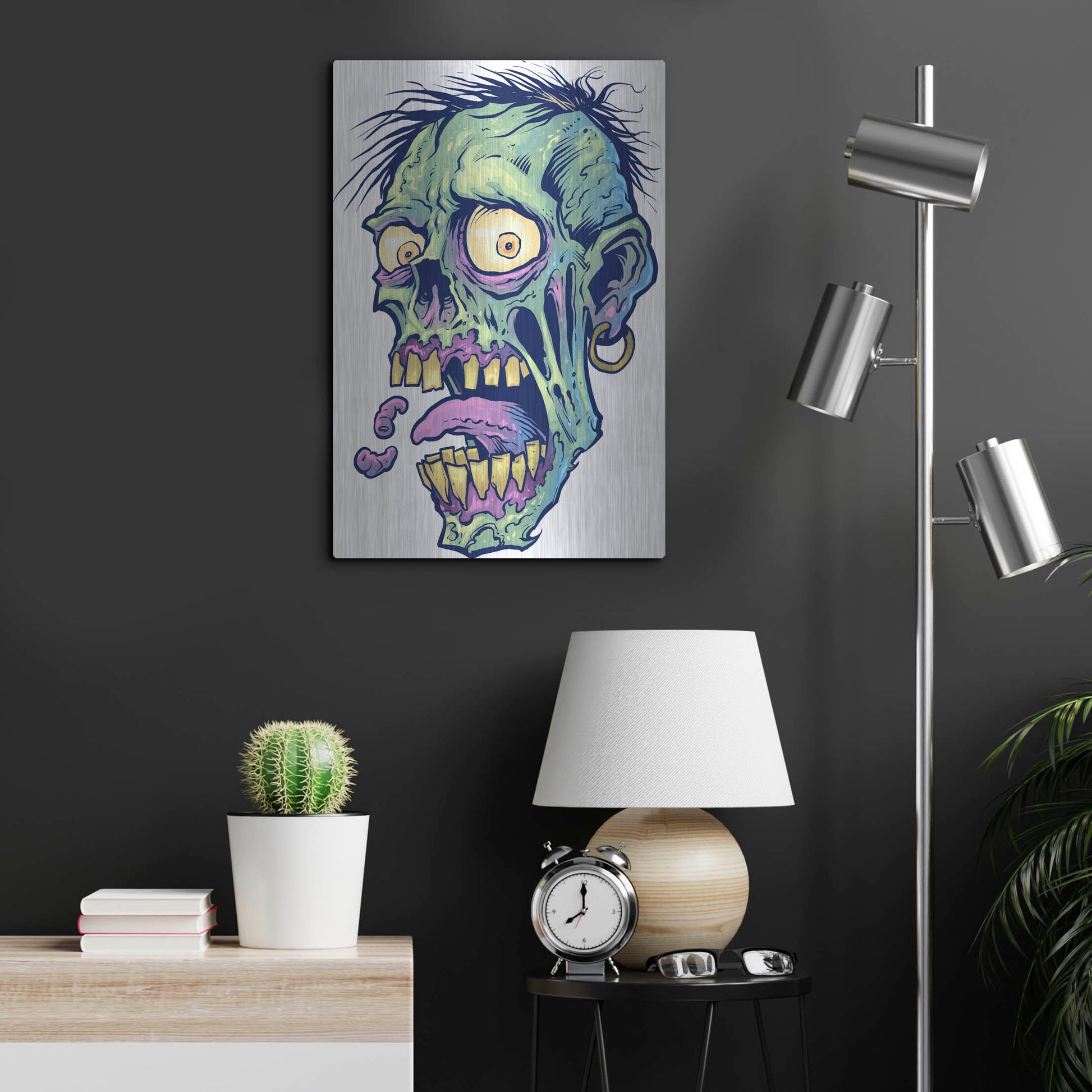 Luxe Metal Art 'Zombie Pattern Head 09' by Flyland Designs, Metal Wall Art,16x24