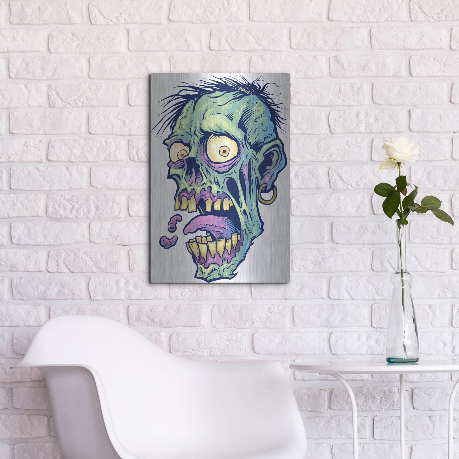 Luxe Metal Art 'Zombie Pattern Head 09' by Flyland Designs, Metal Wall Art,16x24