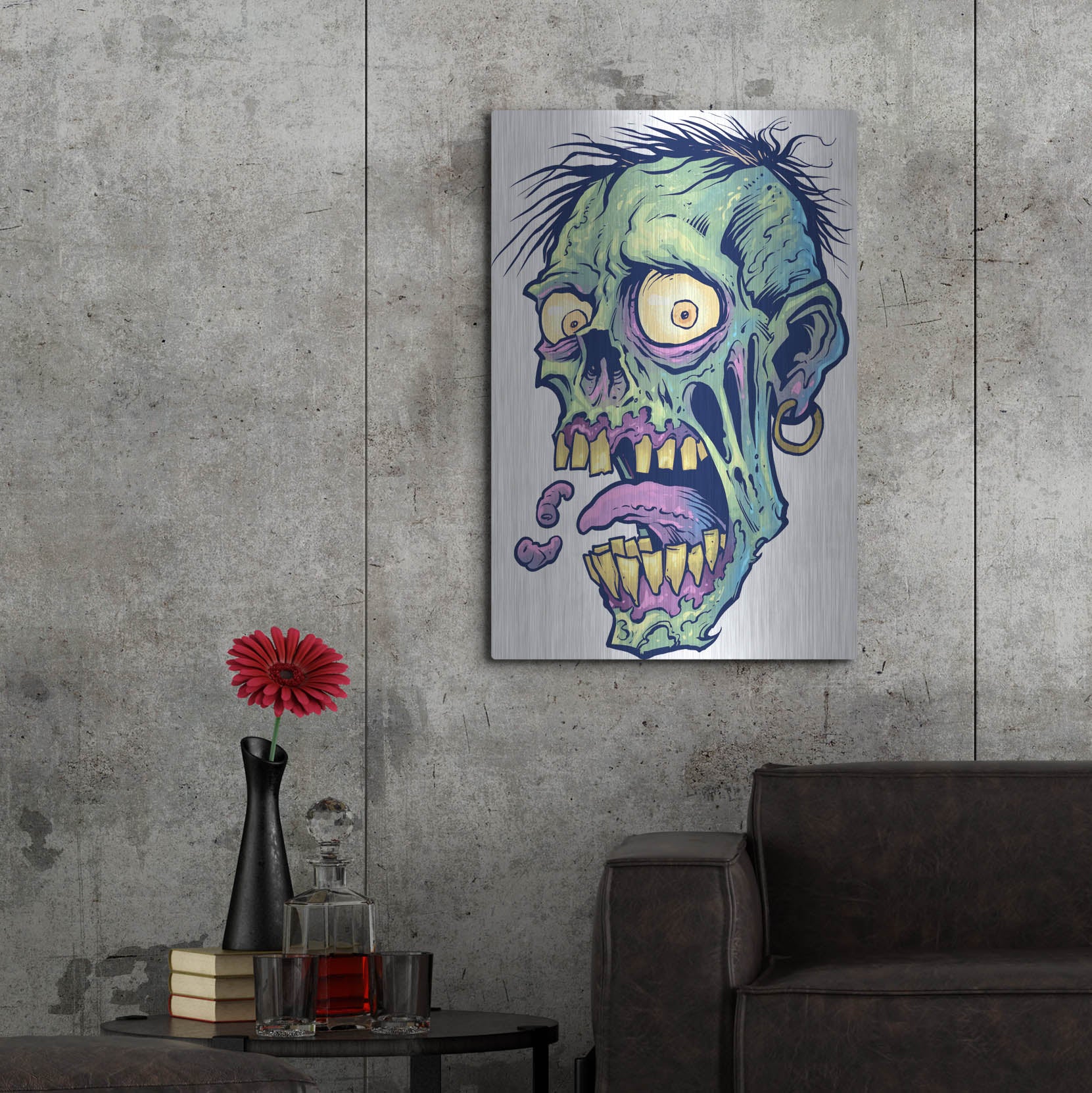 Luxe Metal Art 'Zombie Pattern Head 09' by Flyland Designs, Metal Wall Art,24x36