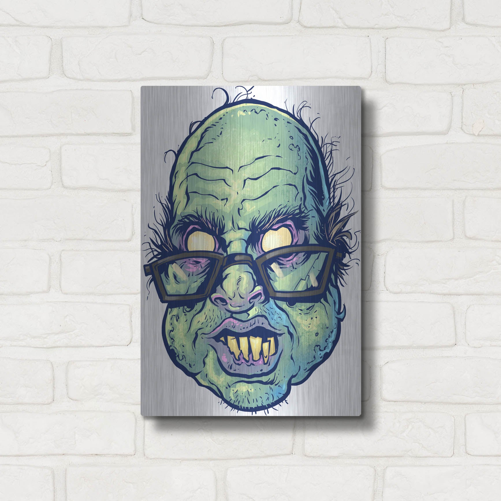 Luxe Metal Art 'Zombie Pattern Head 10' by Flyland Designs, Metal Wall Art,12x16
