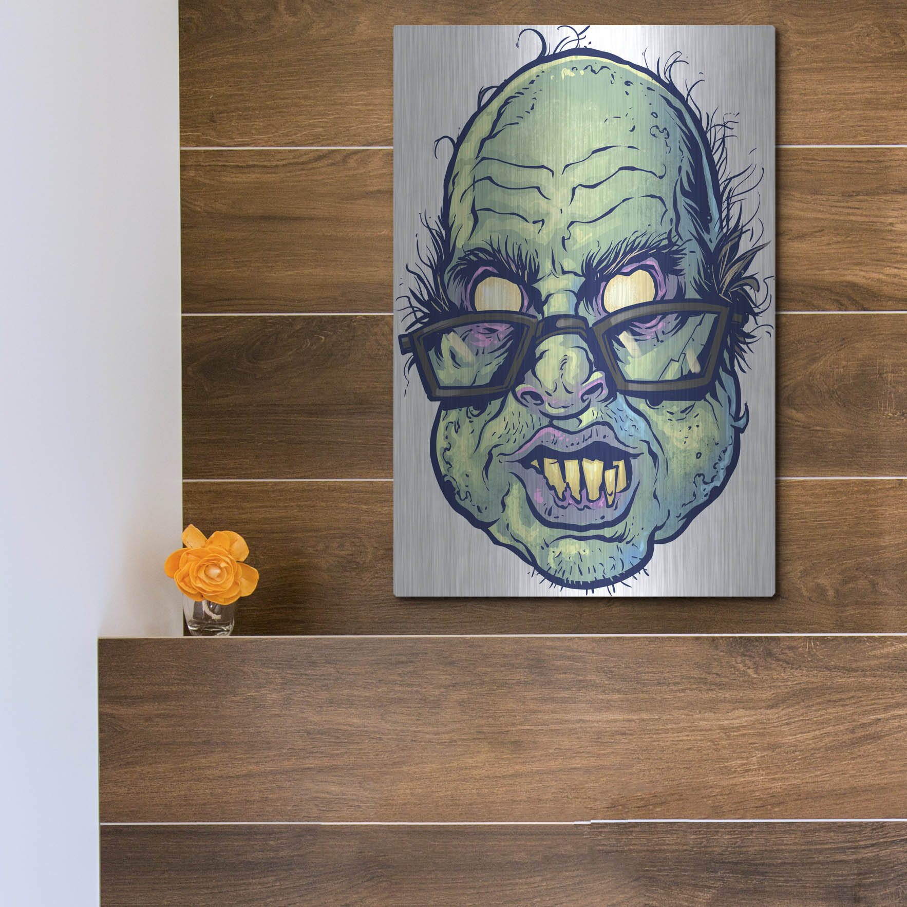 Luxe Metal Art 'Zombie Pattern Head 10' by Flyland Designs, Metal Wall Art,12x16