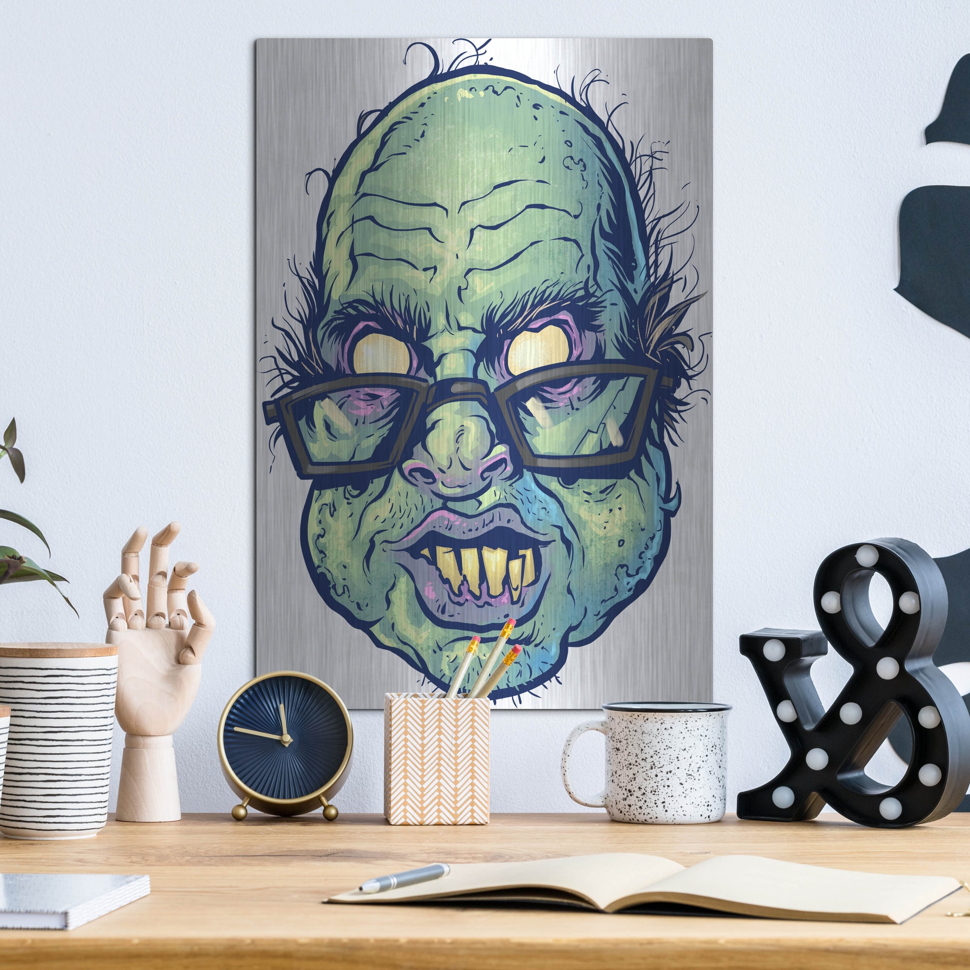 Luxe Metal Art 'Zombie Pattern Head 10' by Flyland Designs, Metal Wall Art,12x16
