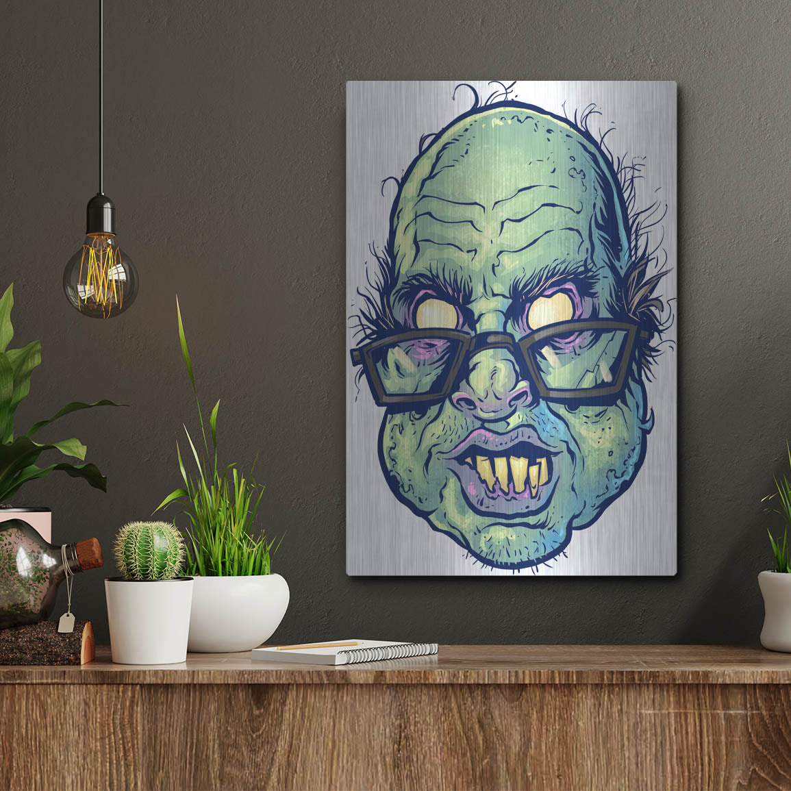 Luxe Metal Art 'Zombie Pattern Head 10' by Flyland Designs, Metal Wall Art,12x16