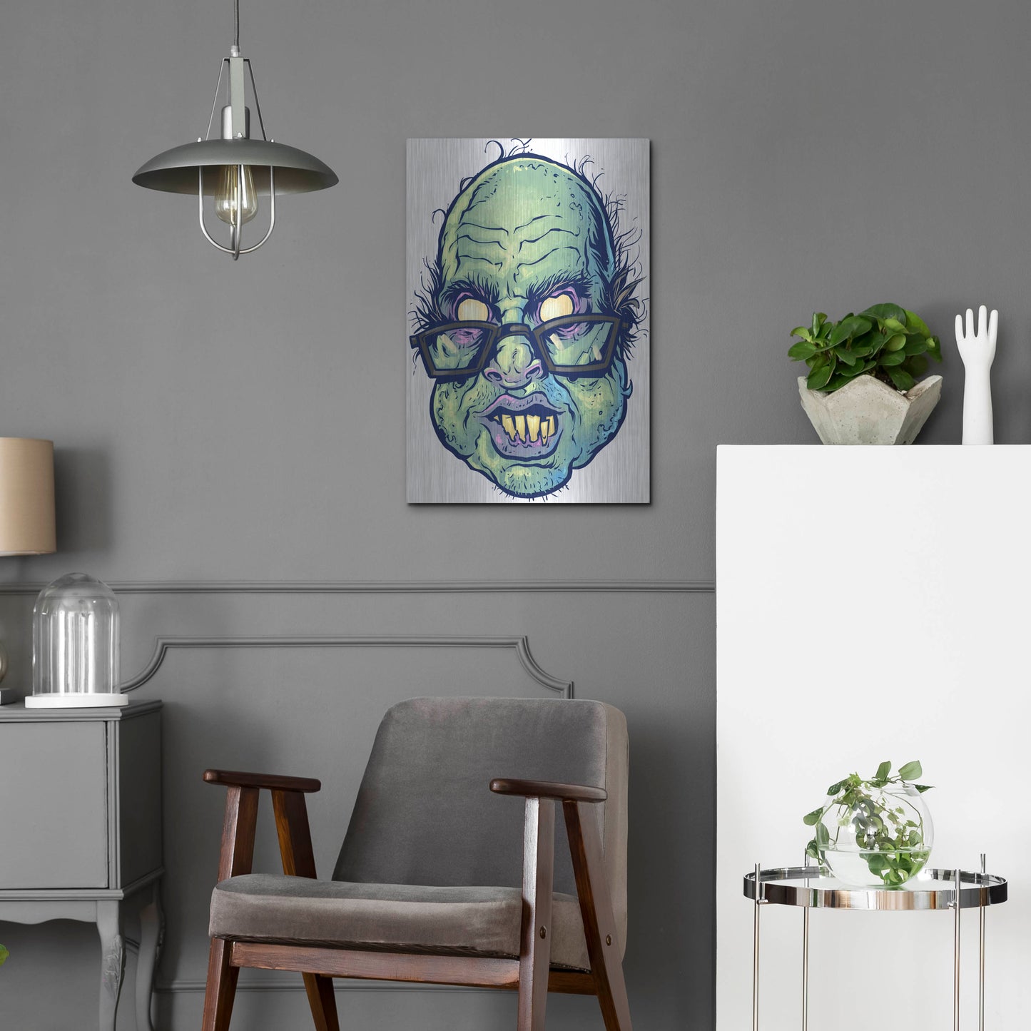 Luxe Metal Art 'Zombie Pattern Head 10' by Flyland Designs, Metal Wall Art,16x24