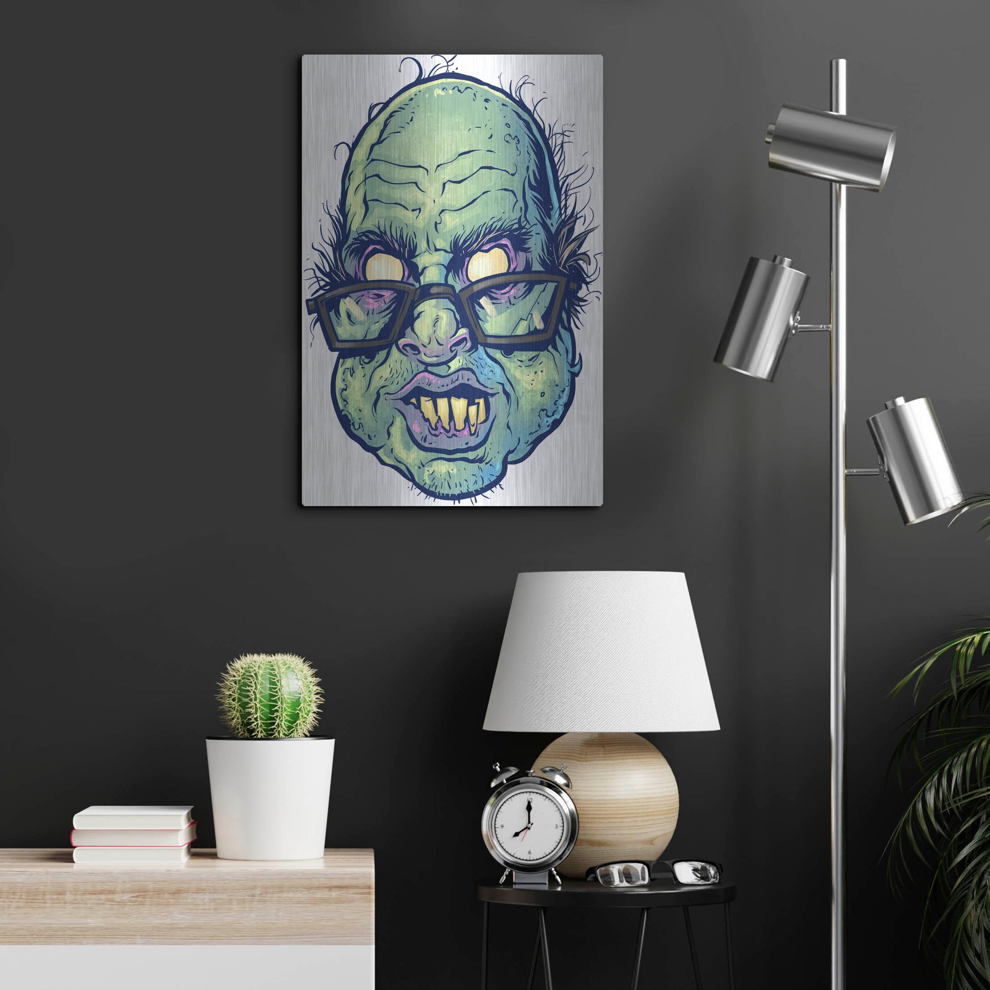 Luxe Metal Art 'Zombie Pattern Head 10' by Flyland Designs, Metal Wall Art,16x24