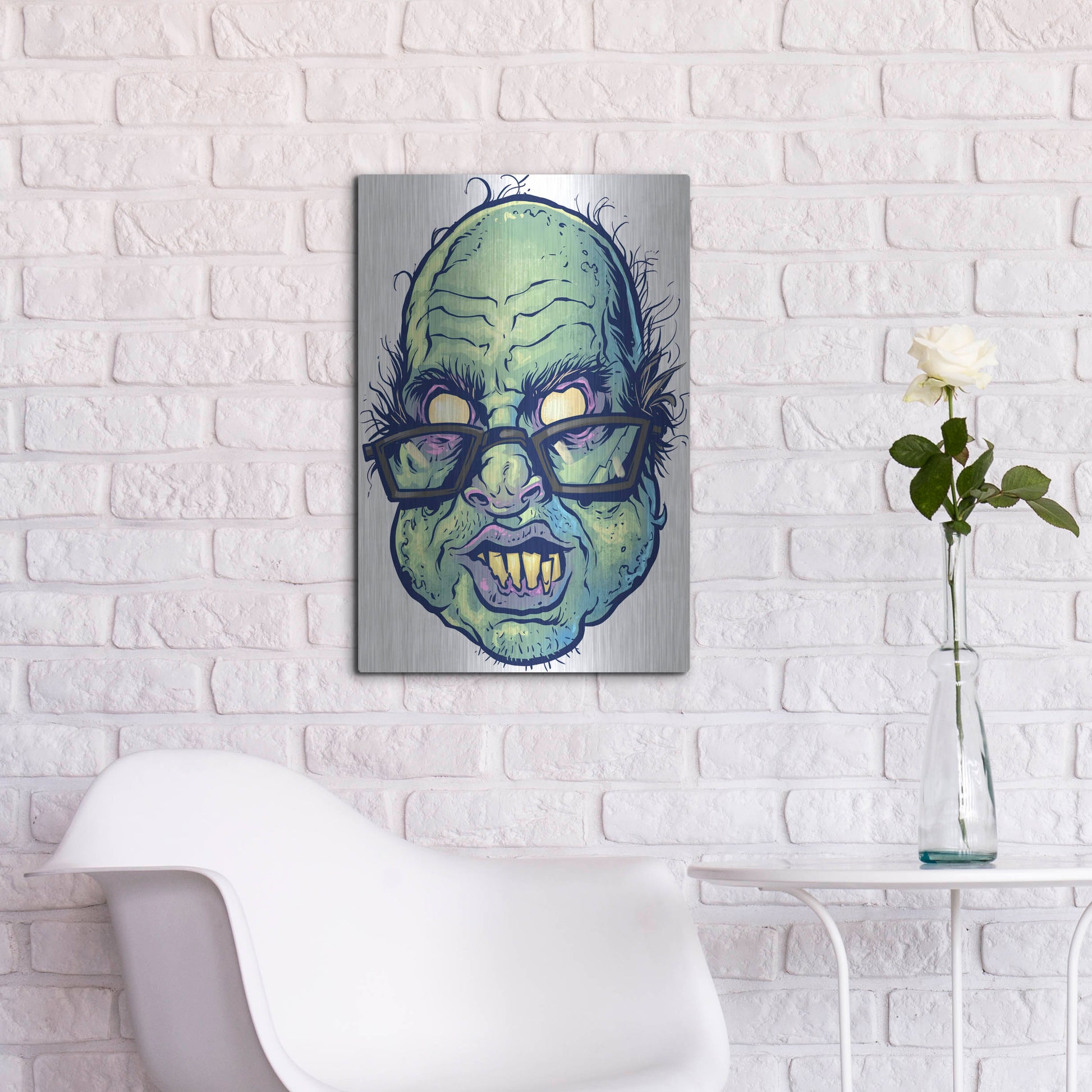 Luxe Metal Art 'Zombie Pattern Head 10' by Flyland Designs, Metal Wall Art,16x24