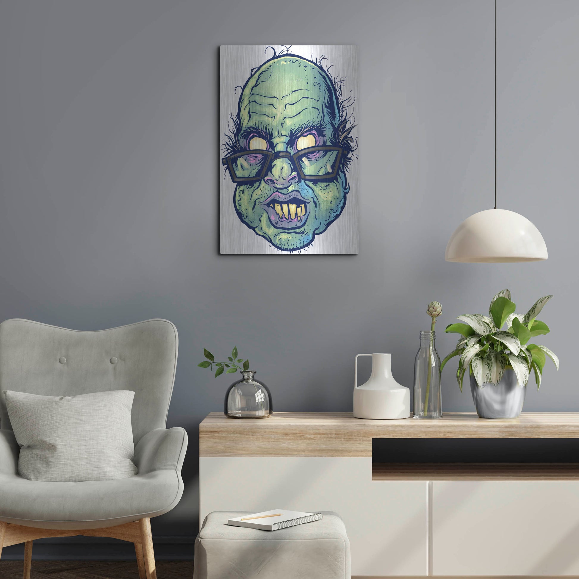 Luxe Metal Art 'Zombie Pattern Head 10' by Flyland Designs, Metal Wall Art,16x24