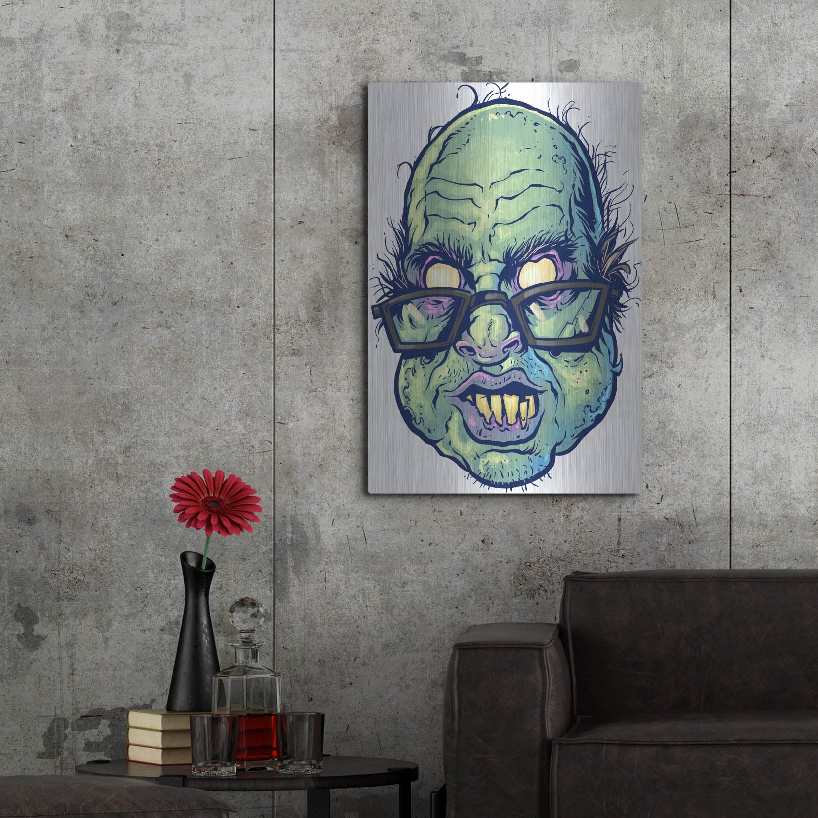 Luxe Metal Art 'Zombie Pattern Head 10' by Flyland Designs, Metal Wall Art,24x36