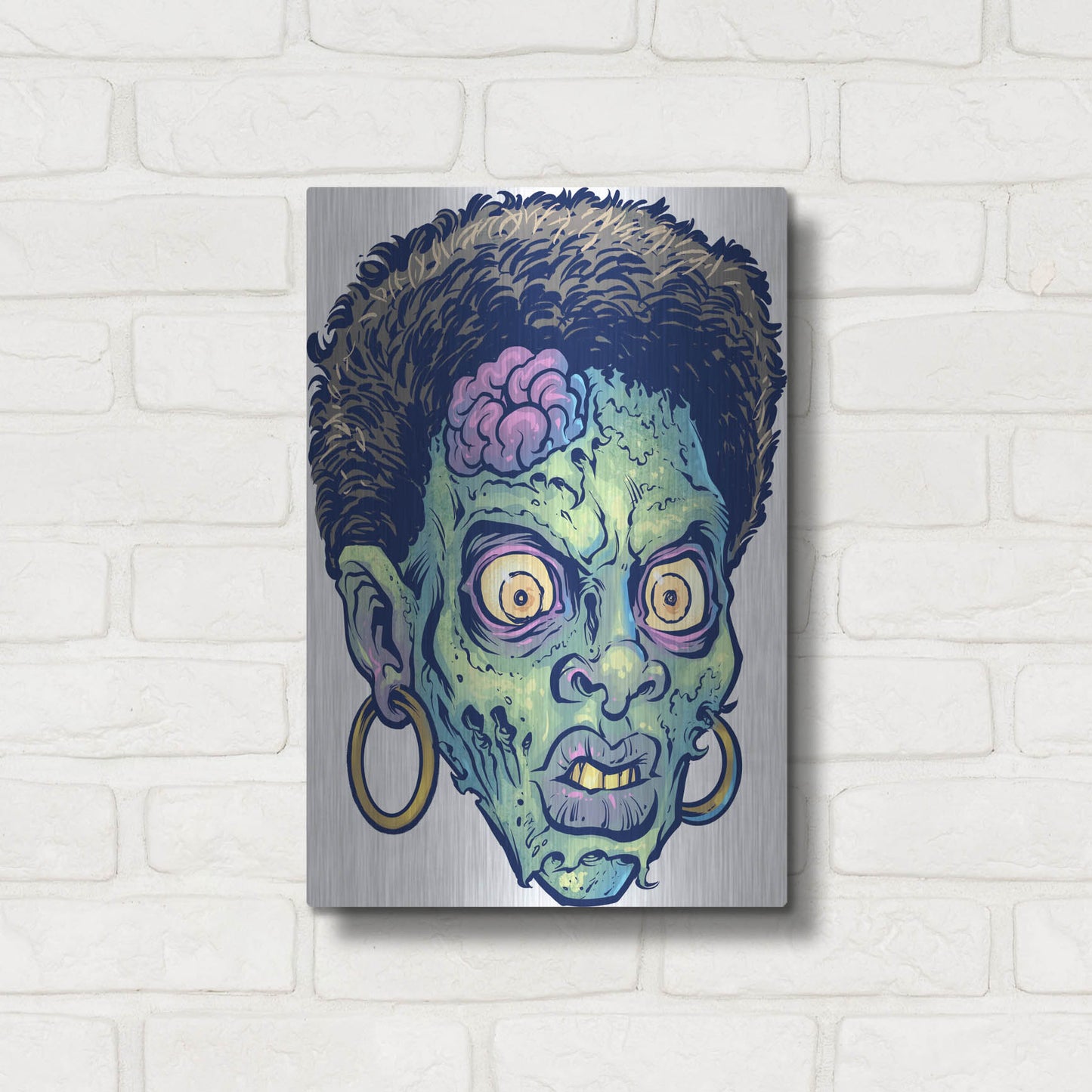 Luxe Metal Art 'Zombie Pattern Head 11' by Flyland Designs, Metal Wall Art,12x16