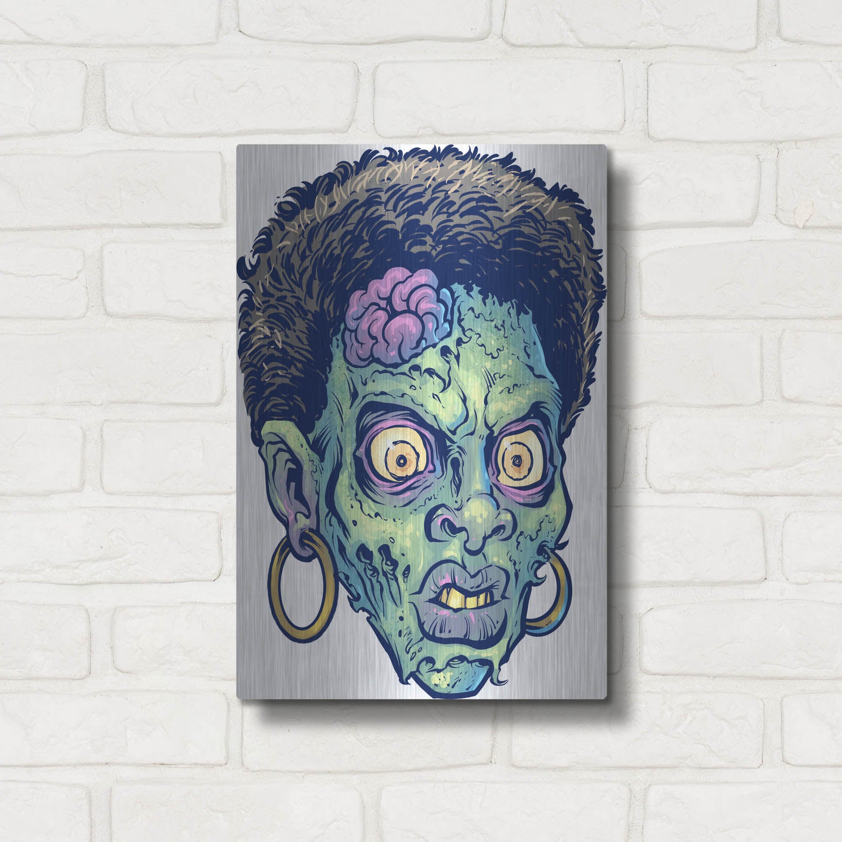 Luxe Metal Art 'Zombie Pattern Head 11' by Flyland Designs, Metal Wall Art,12x16