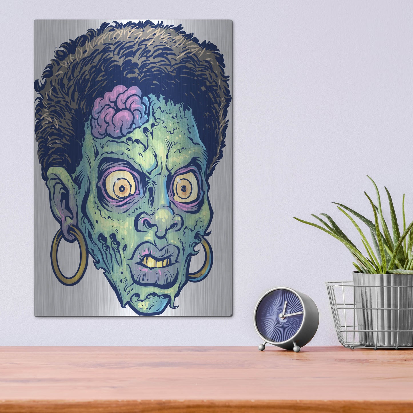Luxe Metal Art 'Zombie Pattern Head 11' by Flyland Designs, Metal Wall Art,12x16