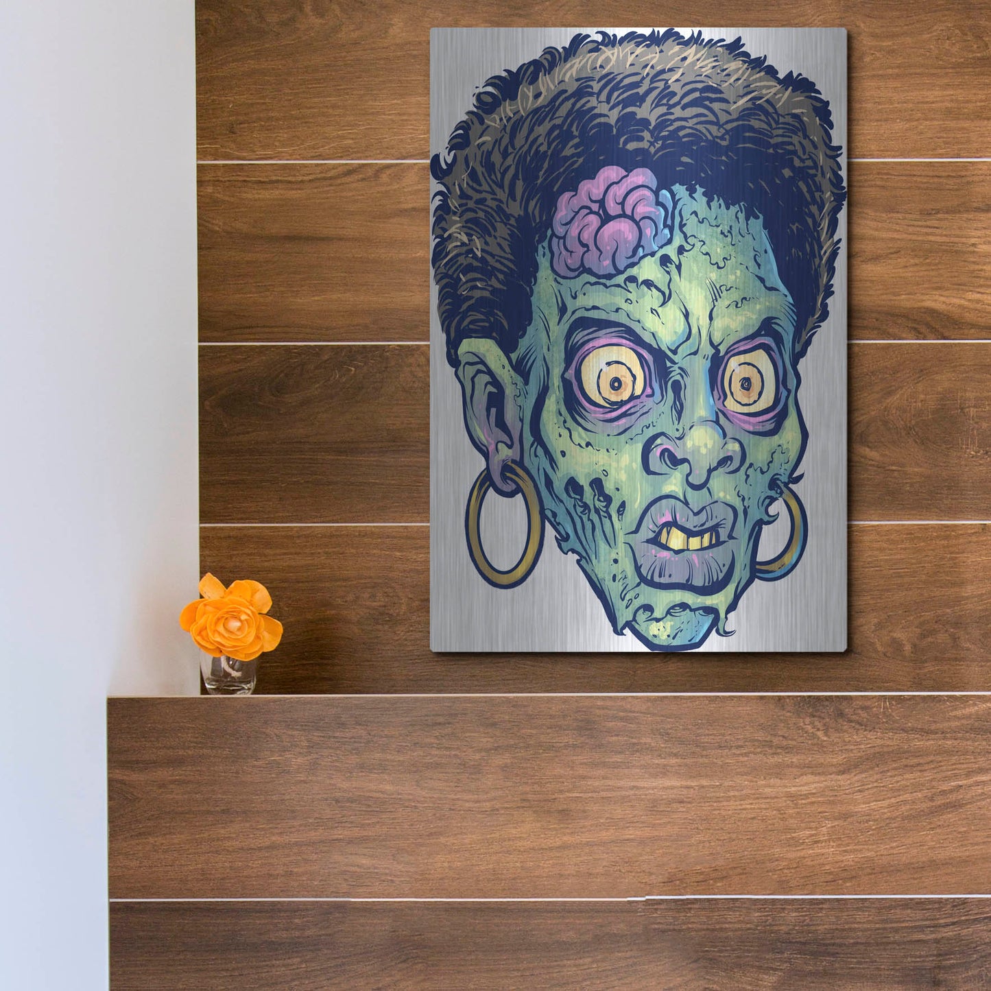 Luxe Metal Art 'Zombie Pattern Head 11' by Flyland Designs, Metal Wall Art,12x16